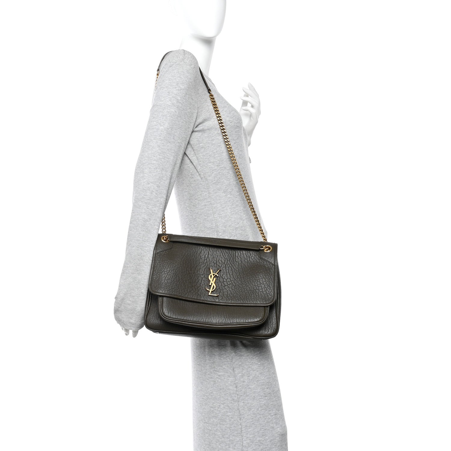 Saint Laurent Grained Lambskin Monogram Large Niki Chain Satchel Light Musk 2 of 9