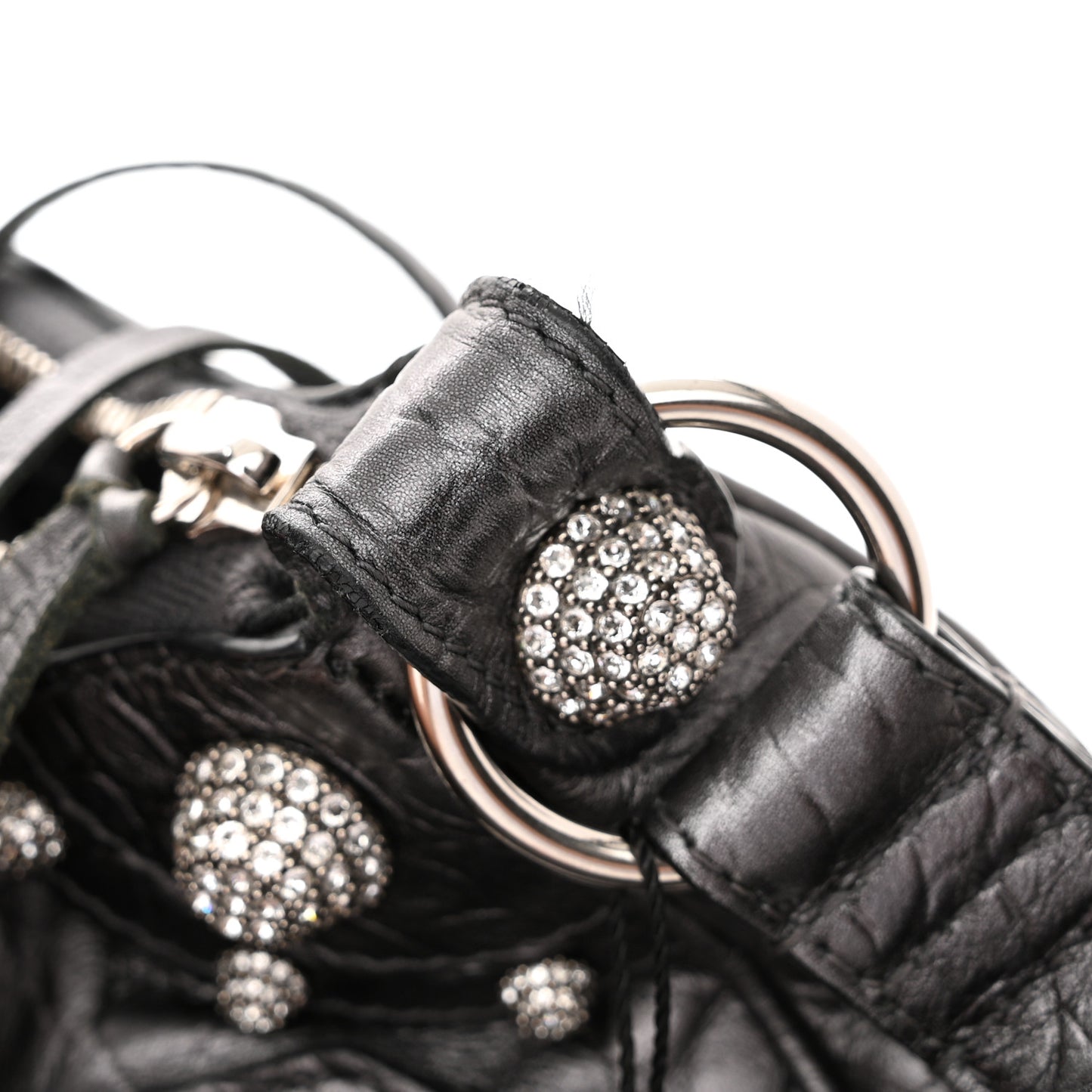 Metallic Calfskin Crocodile Embossed Crystal Small Le Cagole Shoulder Bag Gunmetal