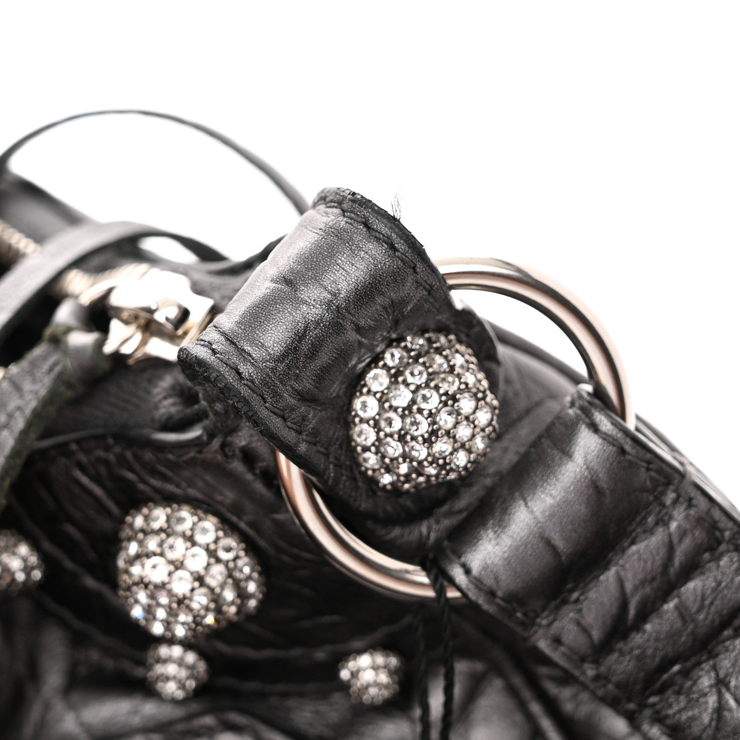 Balenciaga Metallic Calfskin Crocodile Embossed Crystal Small Le Cagole Shoulder Bag Gunmetal 15 of 19