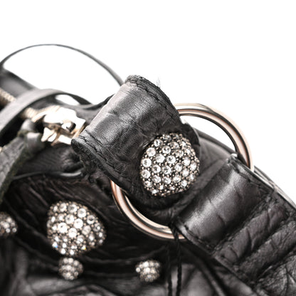 Balenciaga Metallic Calfskin Crocodile Embossed Crystal Small Le Cagole Shoulder Bag Gunmetal 15 of 19