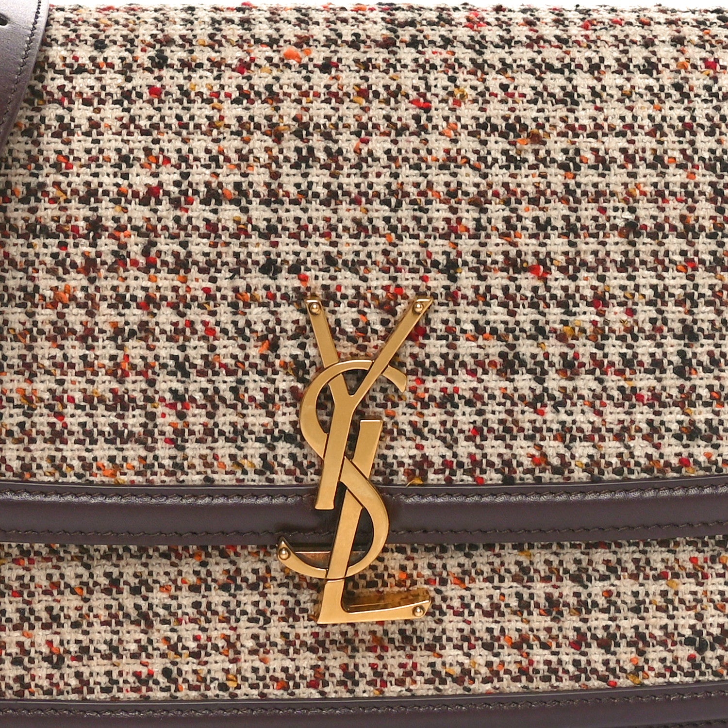 Saint Laurent Tweed Houndstooth Medium Solferino Satchel Umber 7 of 9