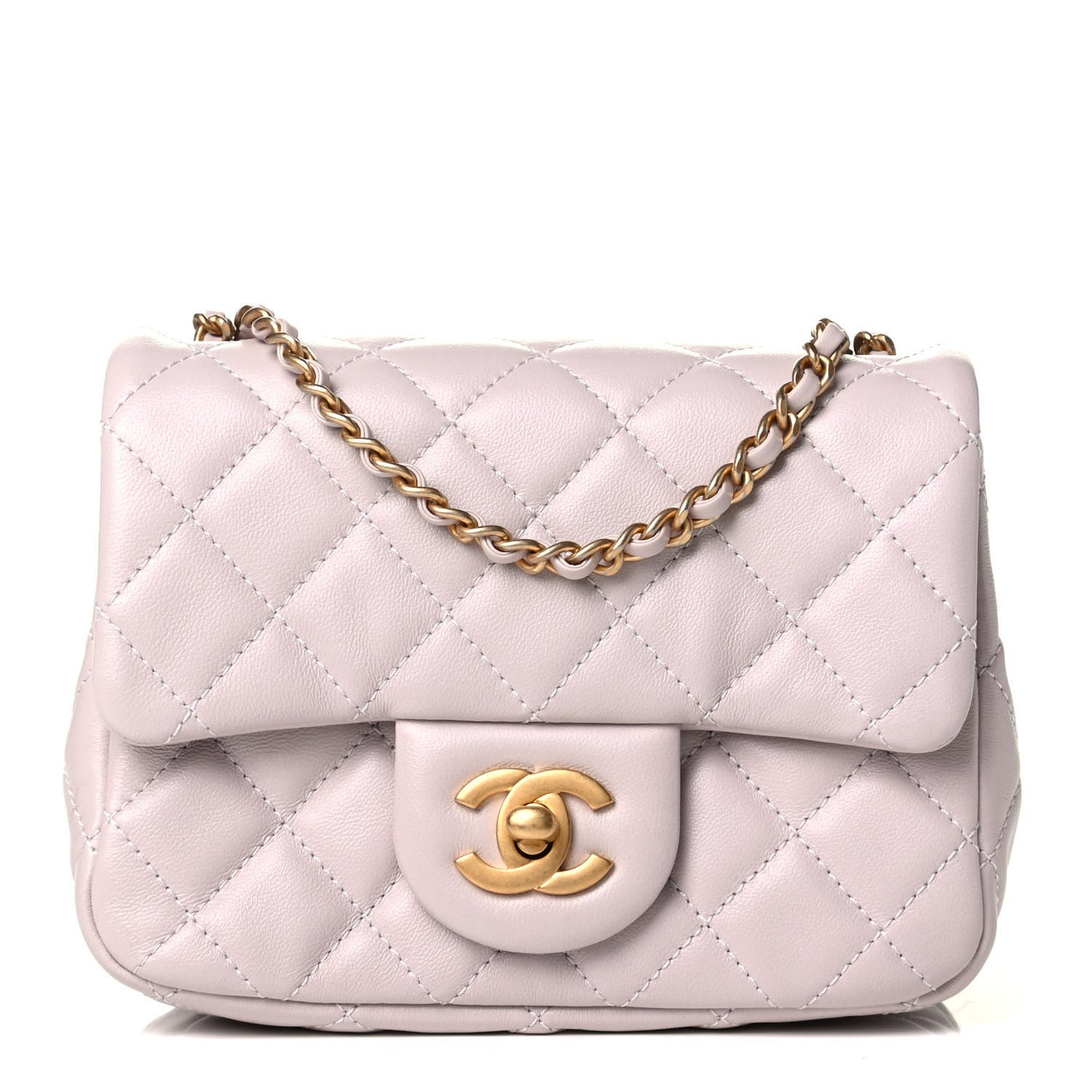 Lambskin Quilted Mini Pearl Crush Flap Light Purple