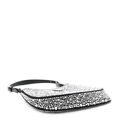 Prada Satin Crystal Cleo Adjustable Strap Shoulder Bag Metal 4 of 11