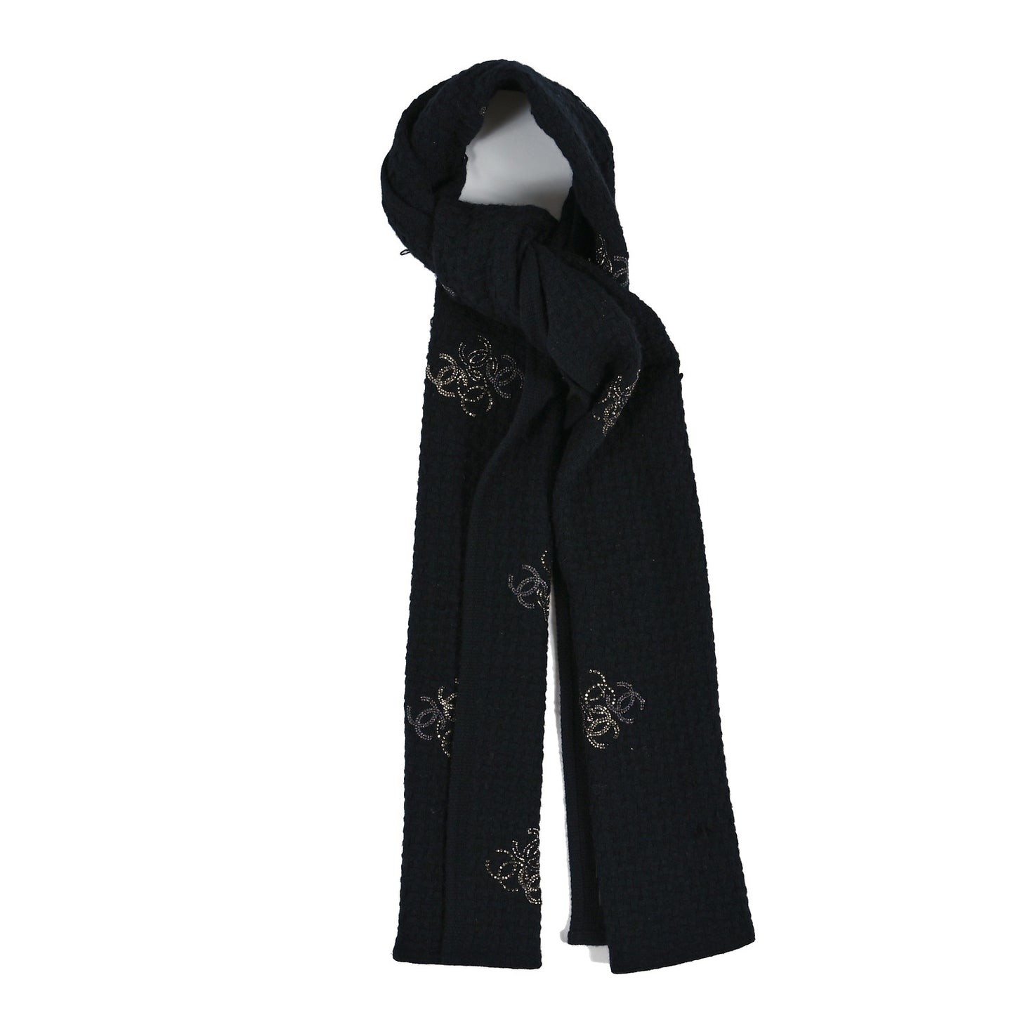 Cashmere Crystal Logo Scarf Black