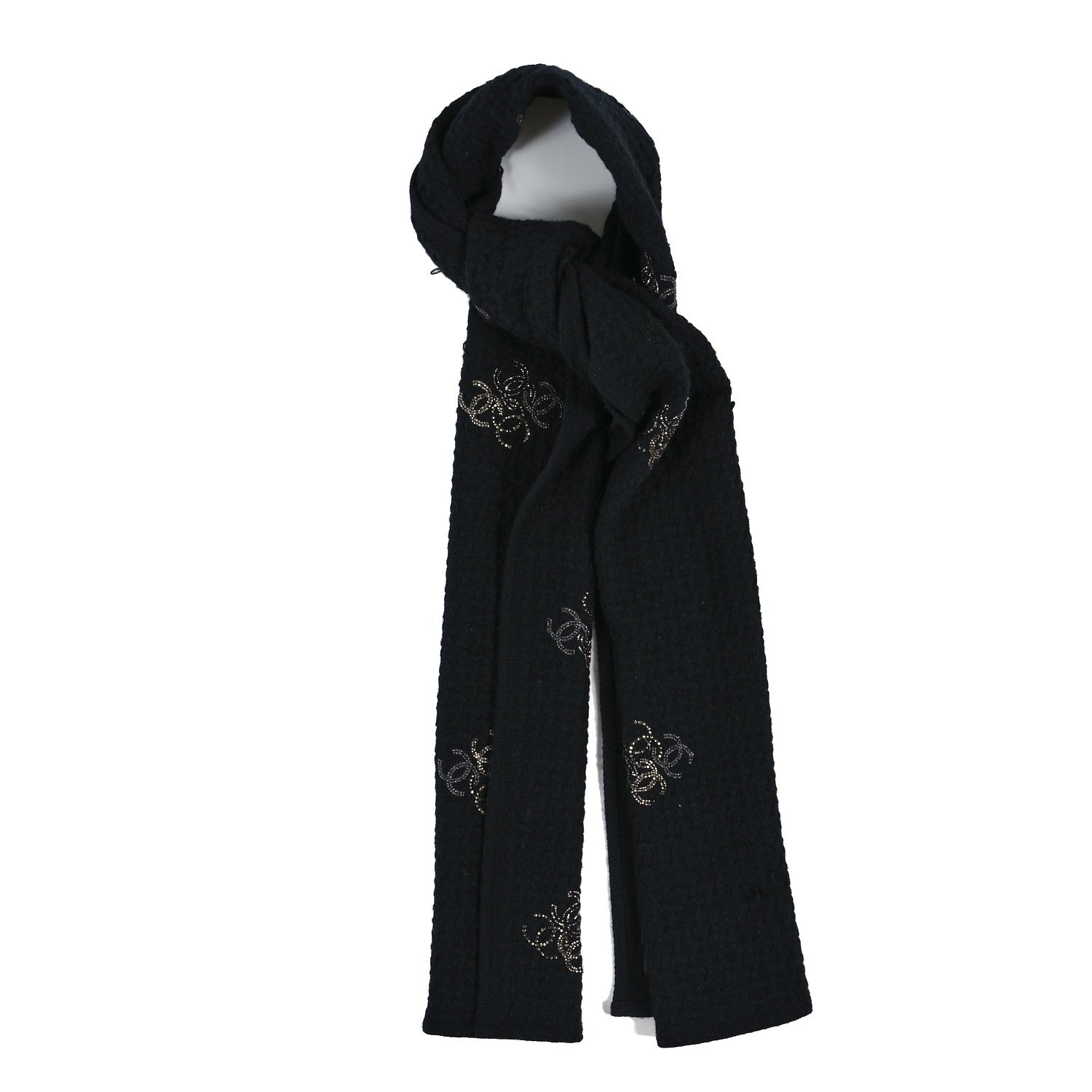 Chanel Cashmere Crystal Logo Scarf Black 1 of 3