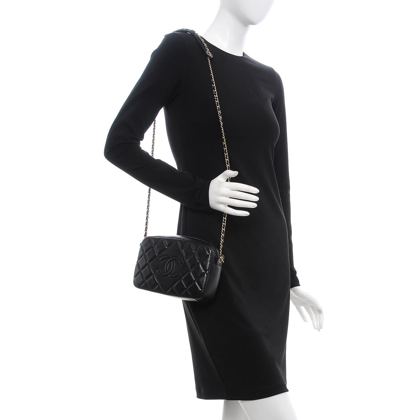 Lambskin Quilted Small Diamond CC Camera Case Black