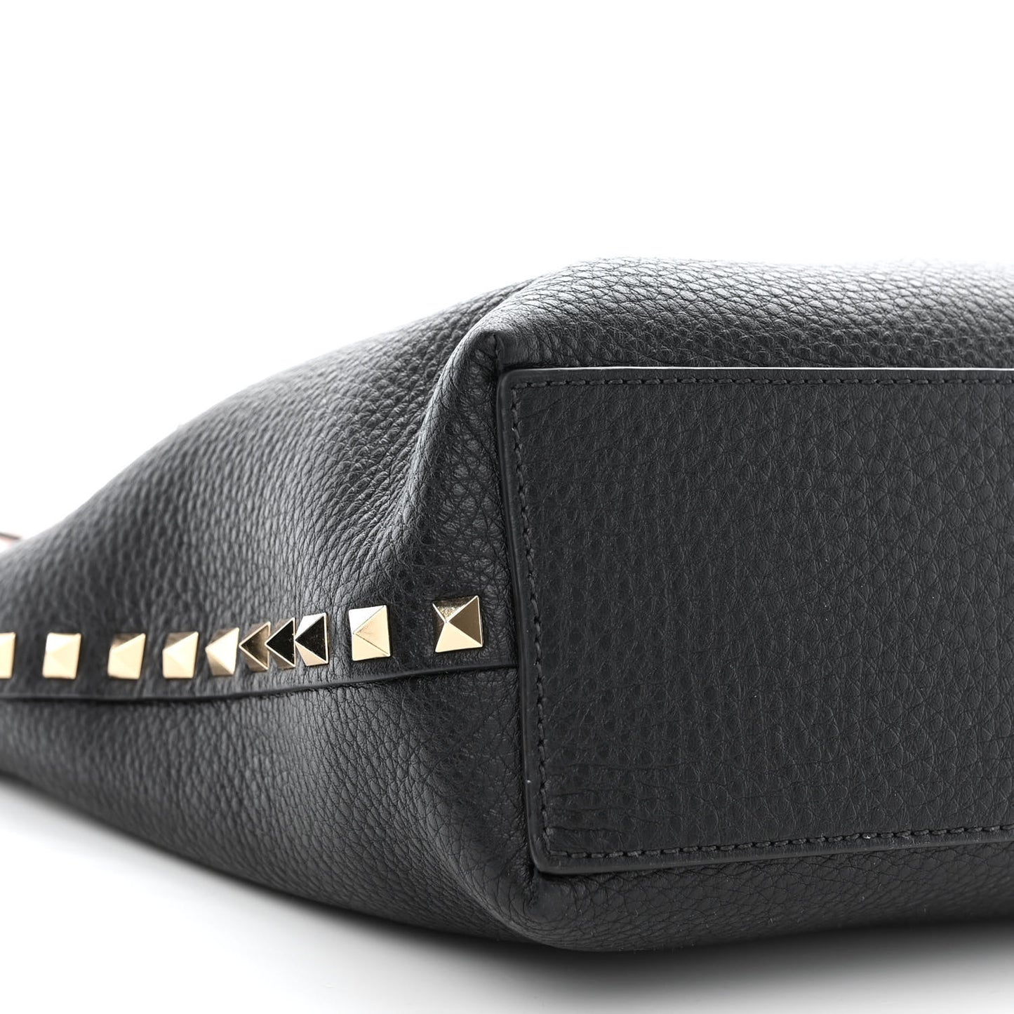 Grained Calfskin Small Rockstud Flip Lock Tote Black Rose Quartz