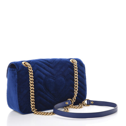 Gucci Velvet Matelasse Deer Embroidered Small GG Marmont Shoulder Bag Cobalt 3 of 9