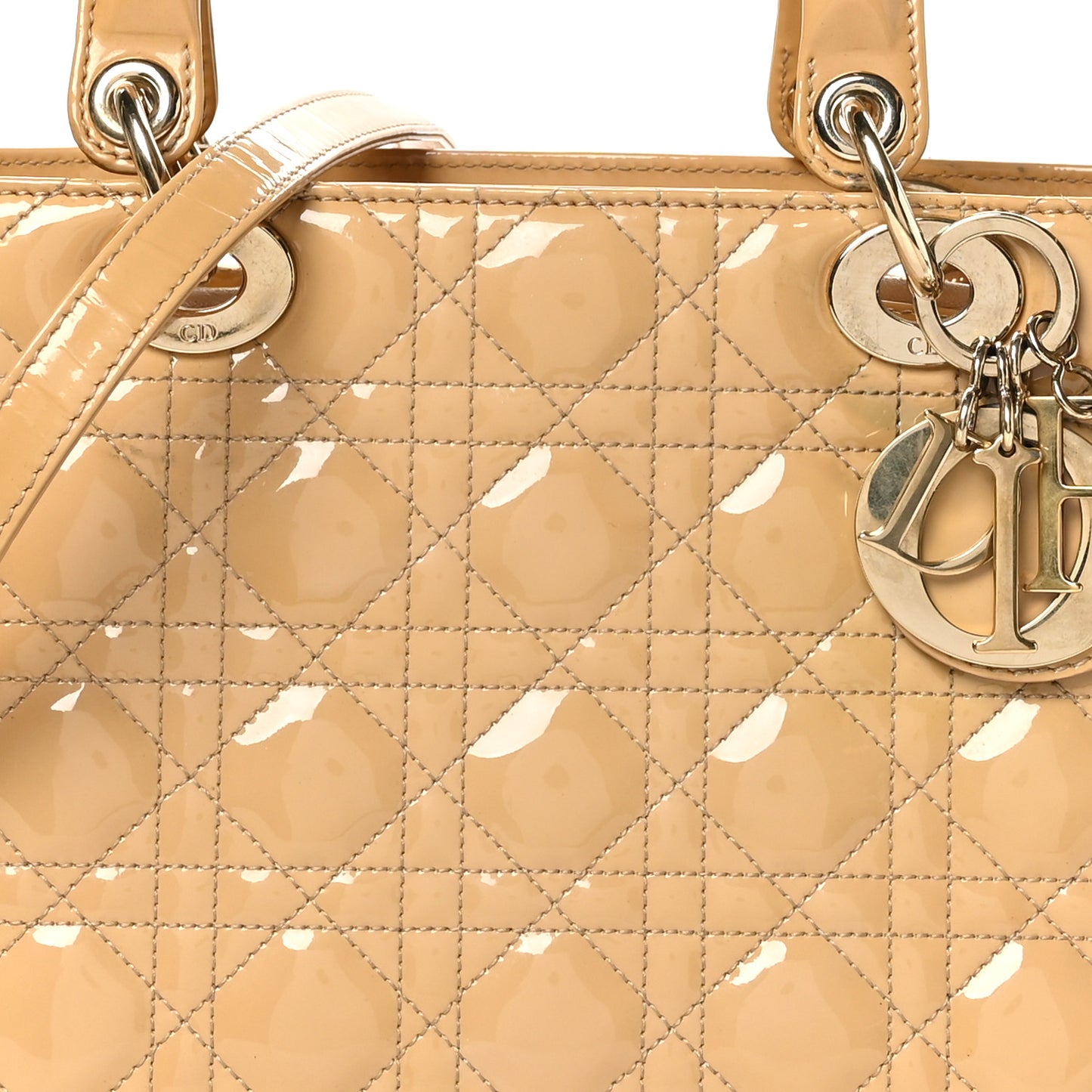 Patent Cannage Medium Lady Dior Beige