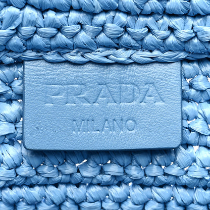 Prada Yarn Raffia Effect Crochet Small Logo Tote Celeste Blue 6 of 8