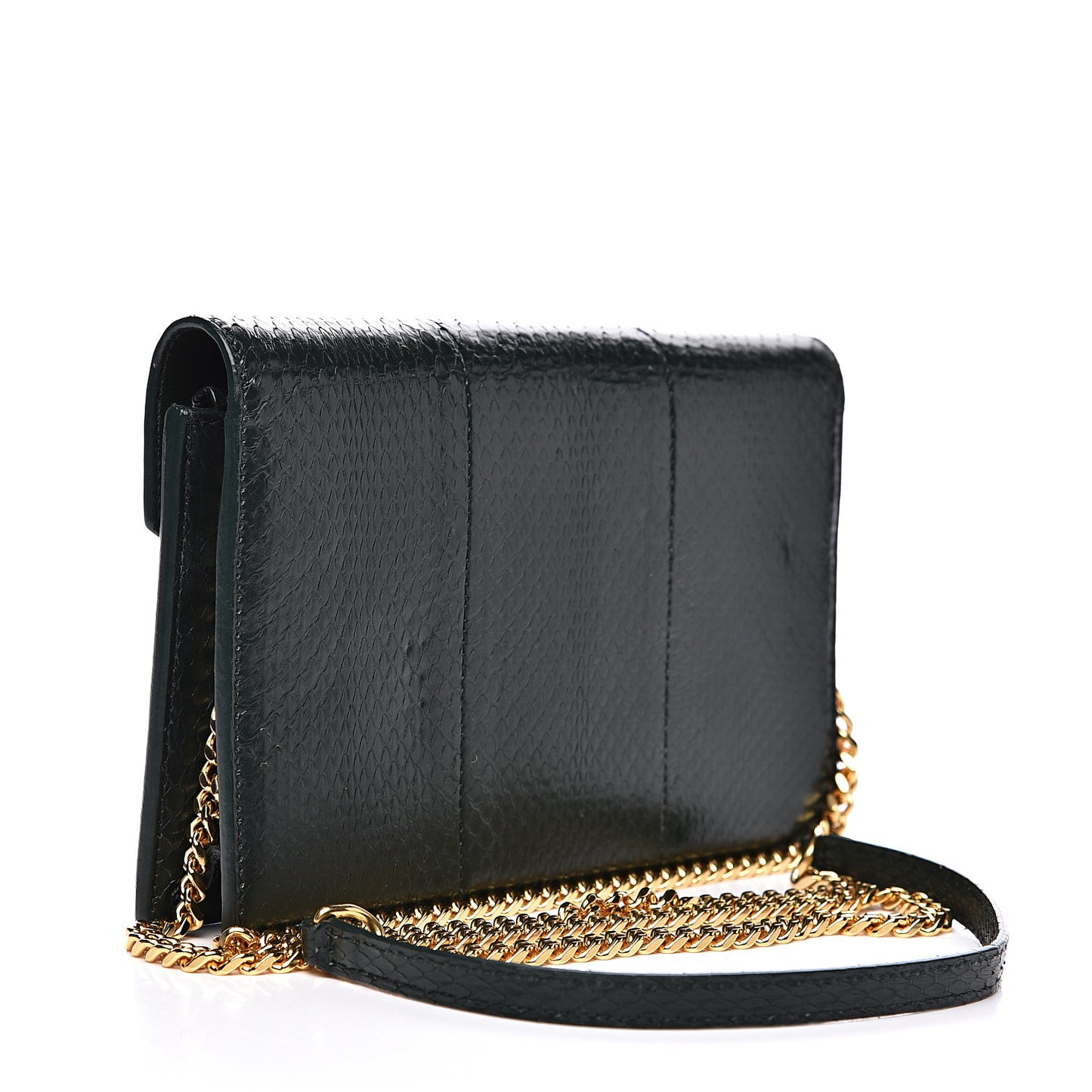 Snakeskin Monogram Envelope Chain Wallet Dark Green