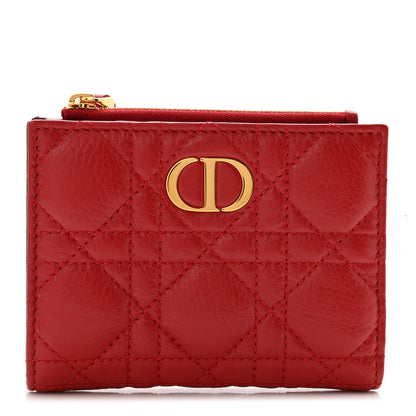 Christian Dior Grained Calfskin Supple Cannage Caro Dahlia Wallet Red 1 of 7