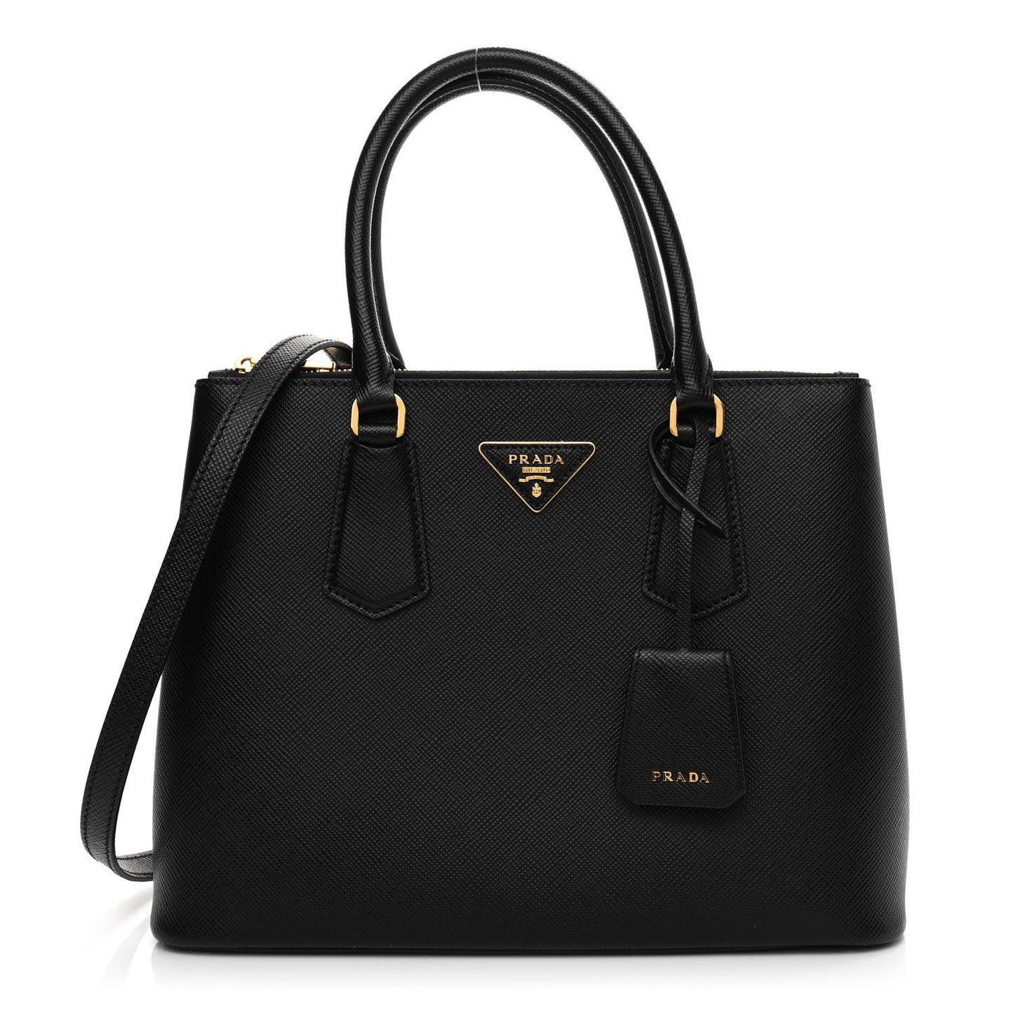 Saffiano Cuir Medium Galleria Double Zip Tote Black