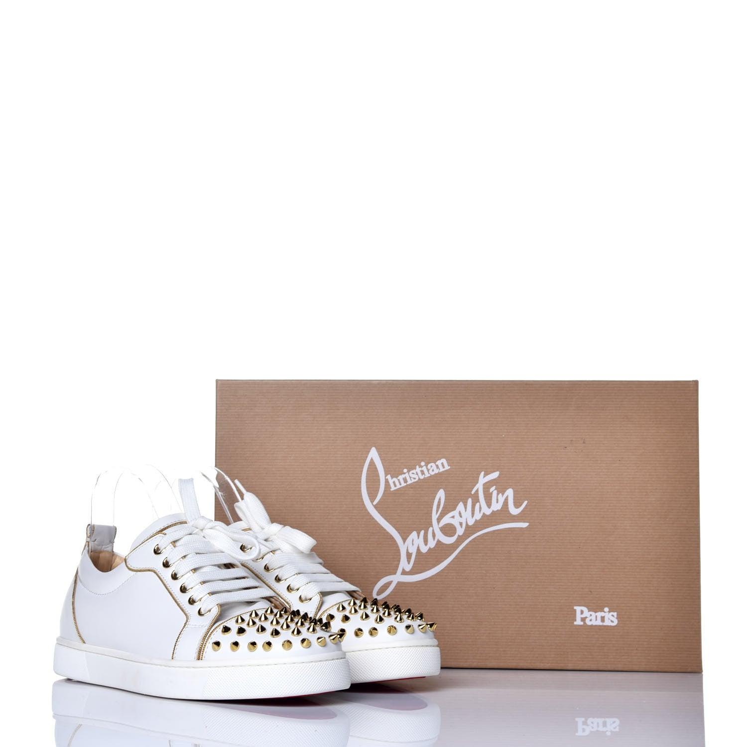 Christian Louboutin Calfskin Spikes Womens Rush Flat Sneakers 39 White Gold 8 of 9