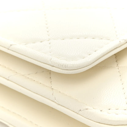 Chanel Lambskin Quilted CC Pearl Crush Wallet on Chain WOC White 12 of 19