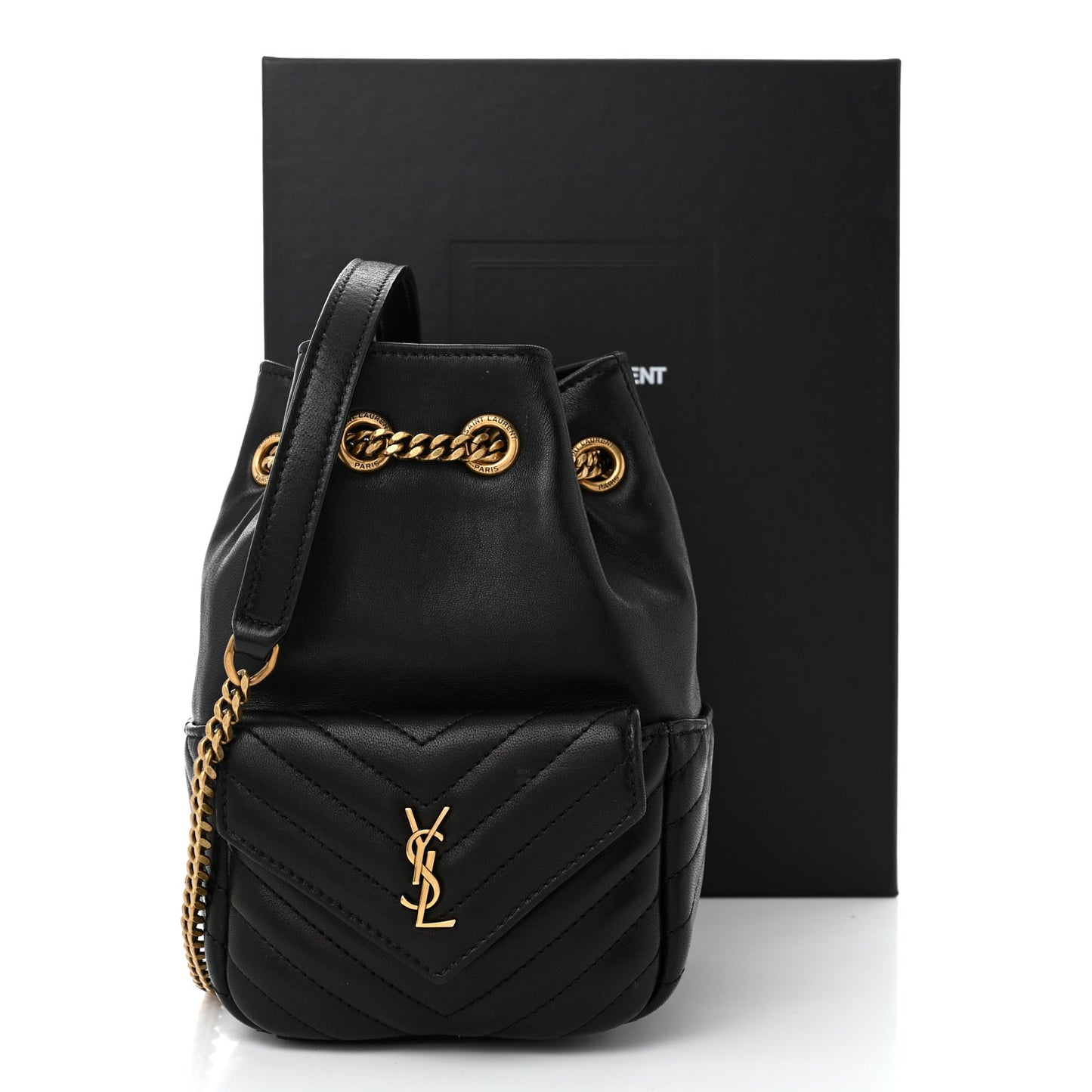 Lambskin Matelasse Monogram Joe Nano Bucket Bag Black