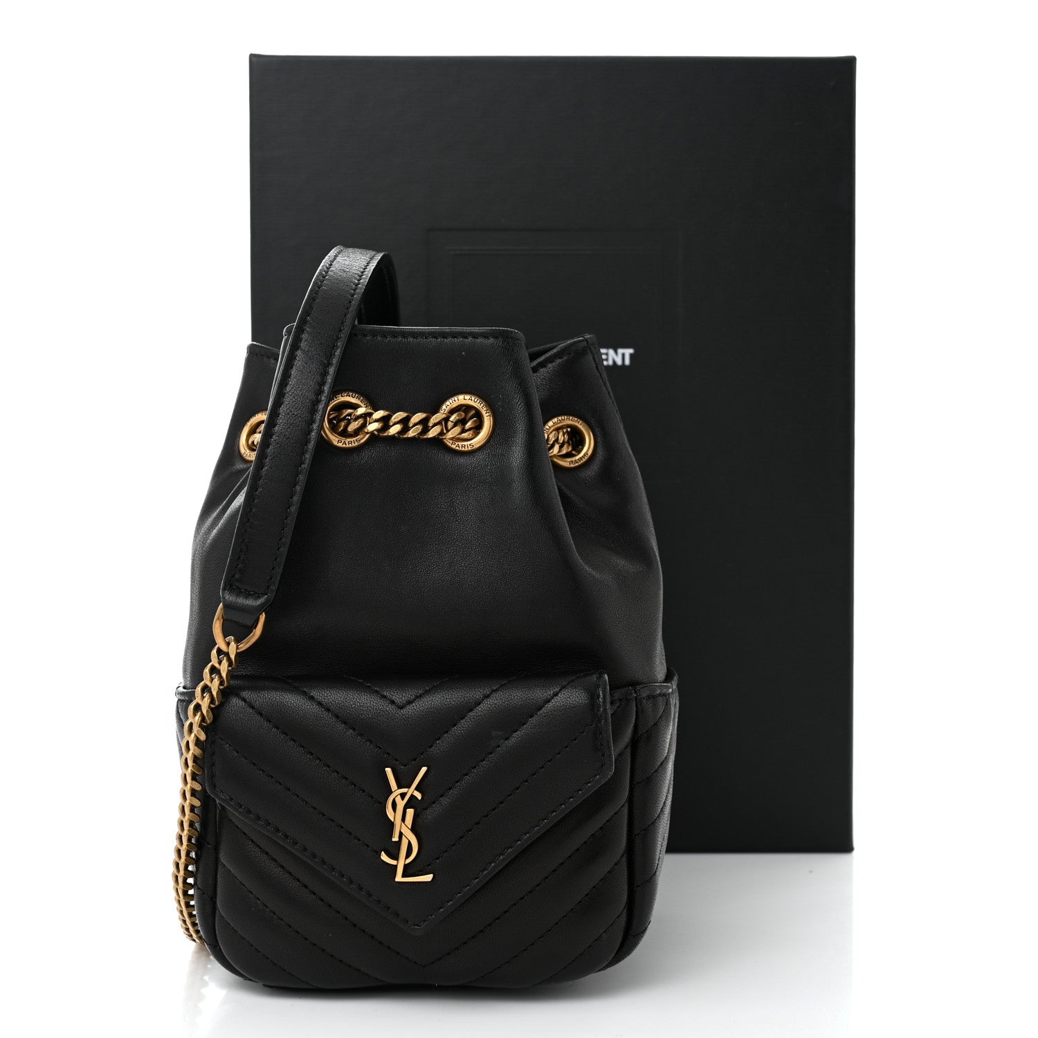 Saint Laurent Lambskin Matelasse Monogram Joe Nano Bucket Bag Black 11 of 11