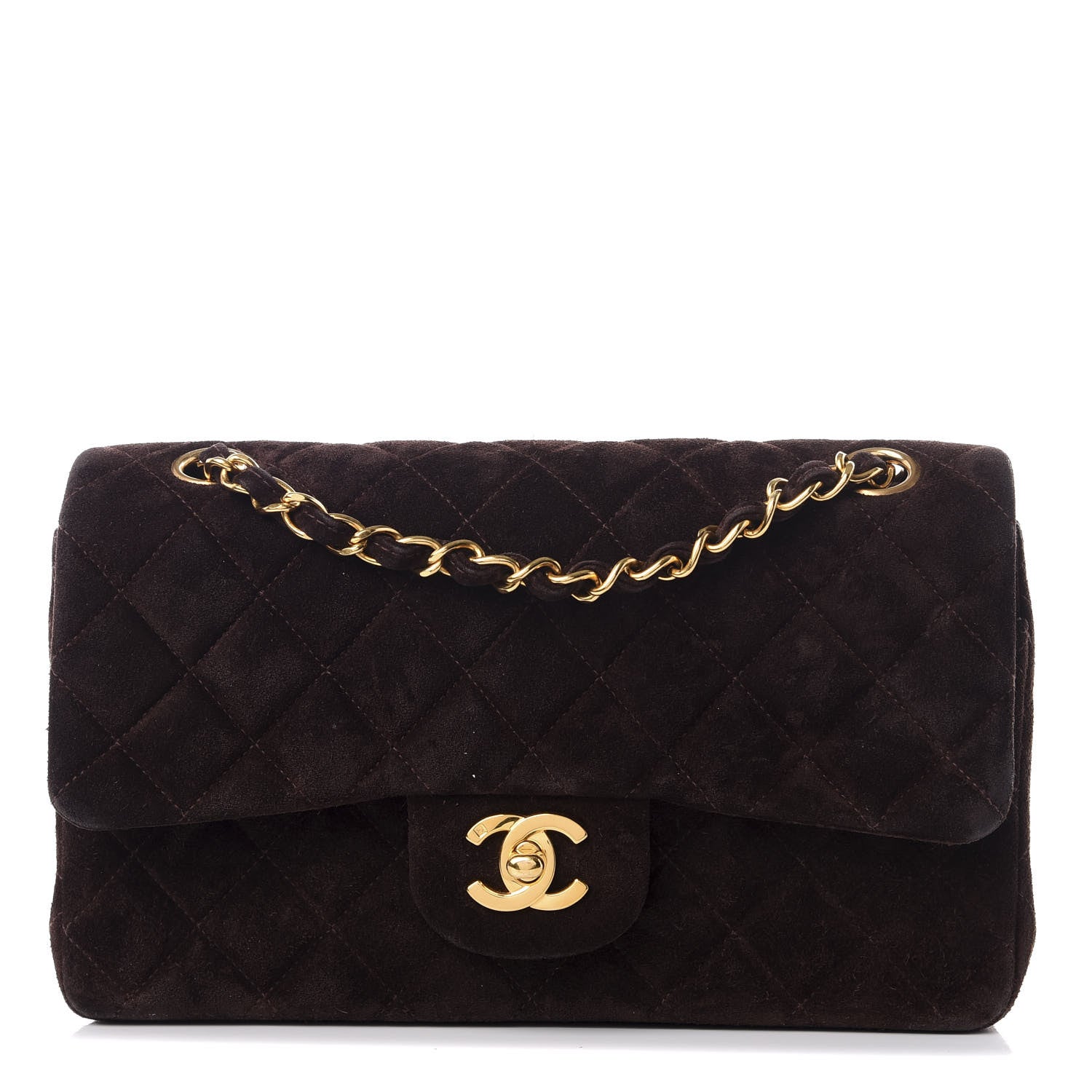 Chanel Suede Quilted Small Double Flap Bag Brown 1 of 8