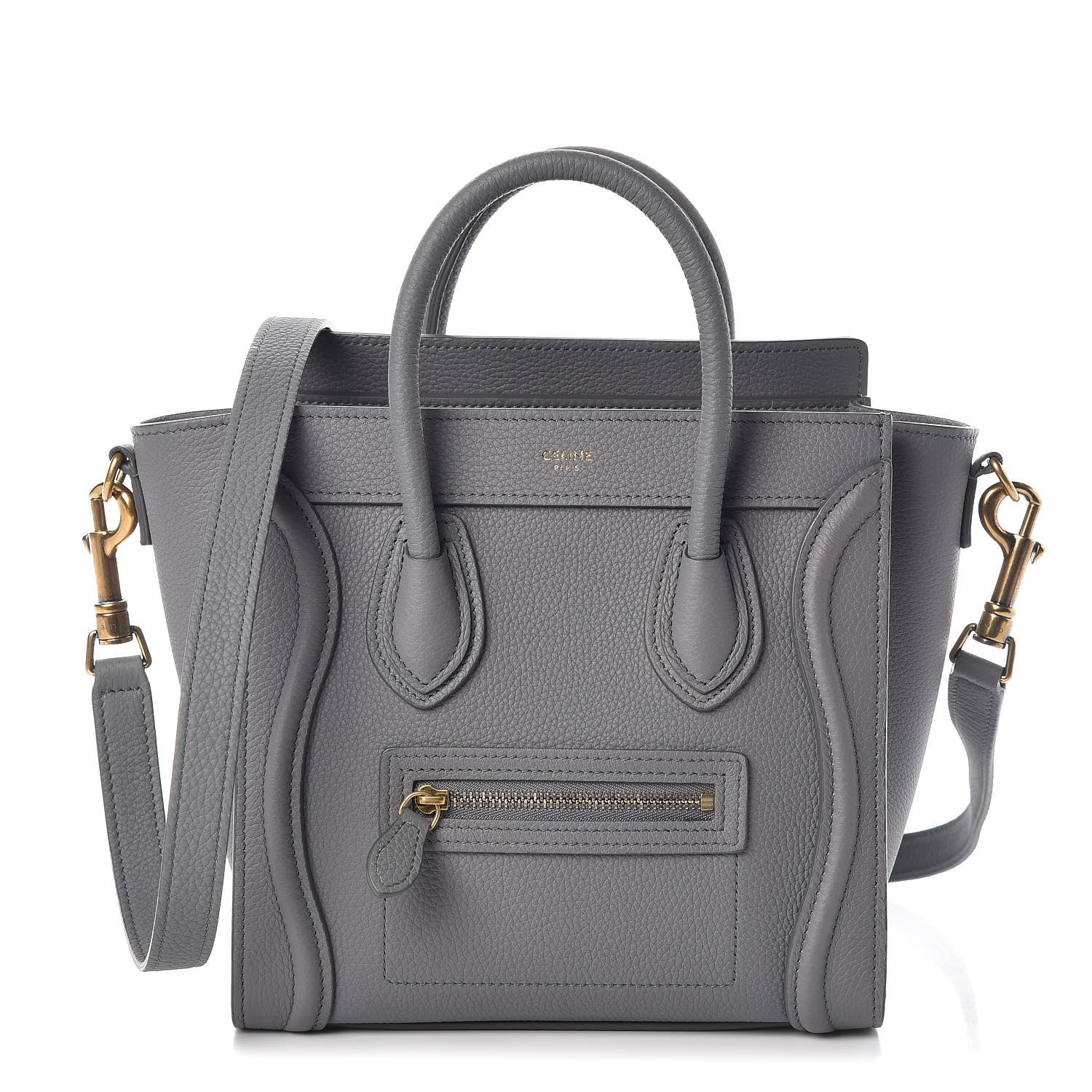 Celine Drummed Calfskin Nano Luggage Kohl 1 of 9