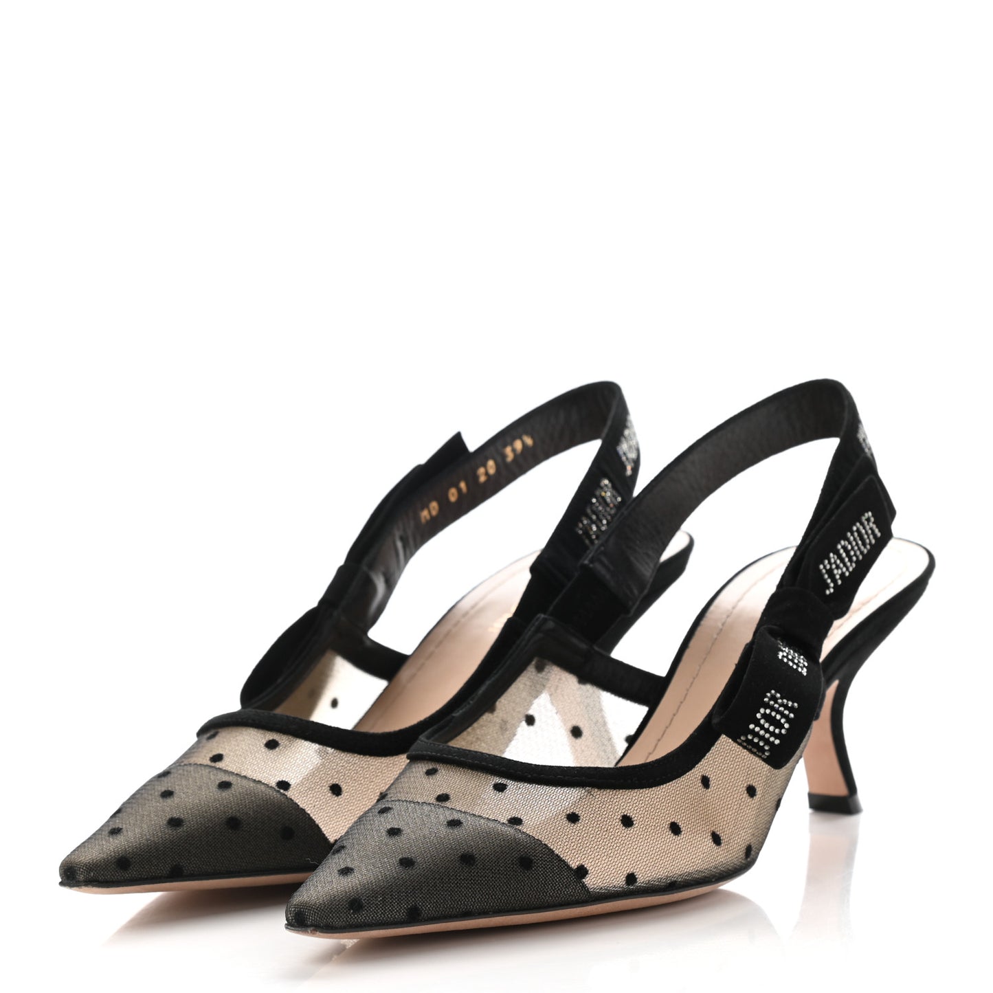 Mesh Plumetis Crystal Suede J'Adior Slingback 65mm Pumps 39.5 Nude Black