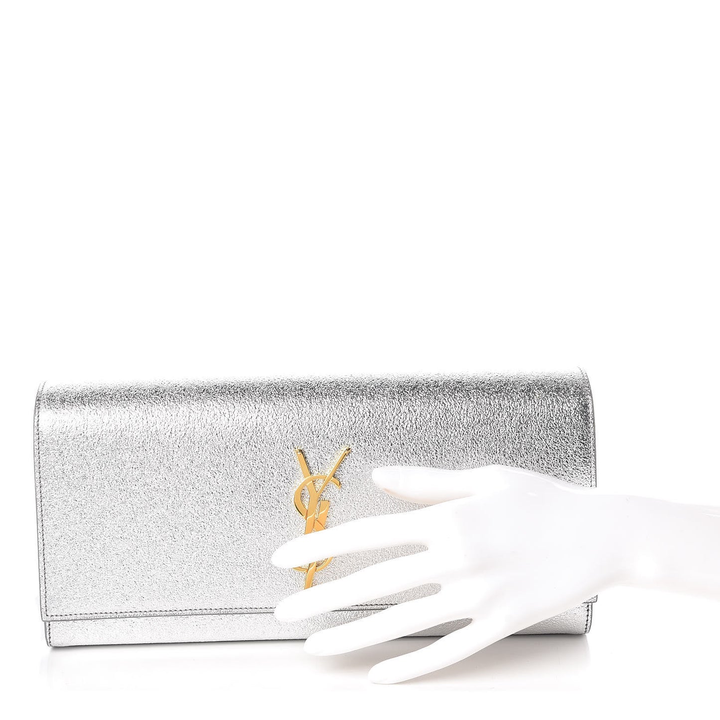 Textured Metallic Calfskin Classic Monogram Cassandre Clutch Silver