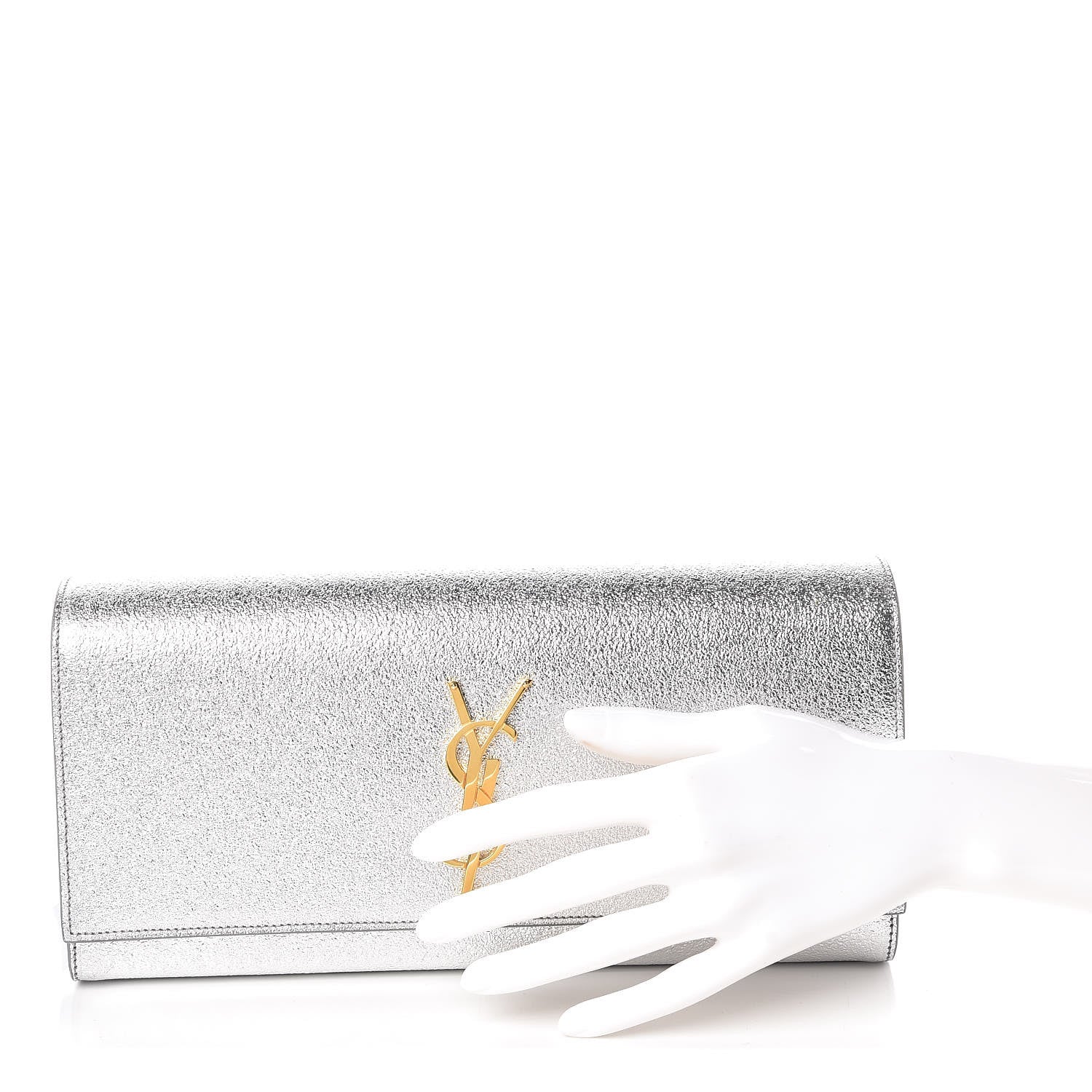 Saint Laurent Textured Metallic Calfskin Classic Monogram Cassandre Clutch Silver 2 of 9