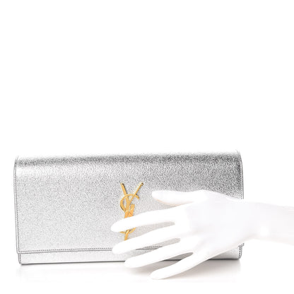 Saint Laurent Textured Metallic Calfskin Classic Monogram Cassandre Clutch Silver 2 of 9