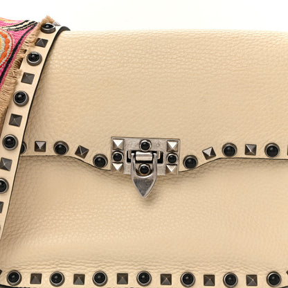 Valentino Garavani Pebbled Calfskin Onyx Medium Guitar Strap Rockstud Rolling Flap Saddle Bag Ivory 7 of 14