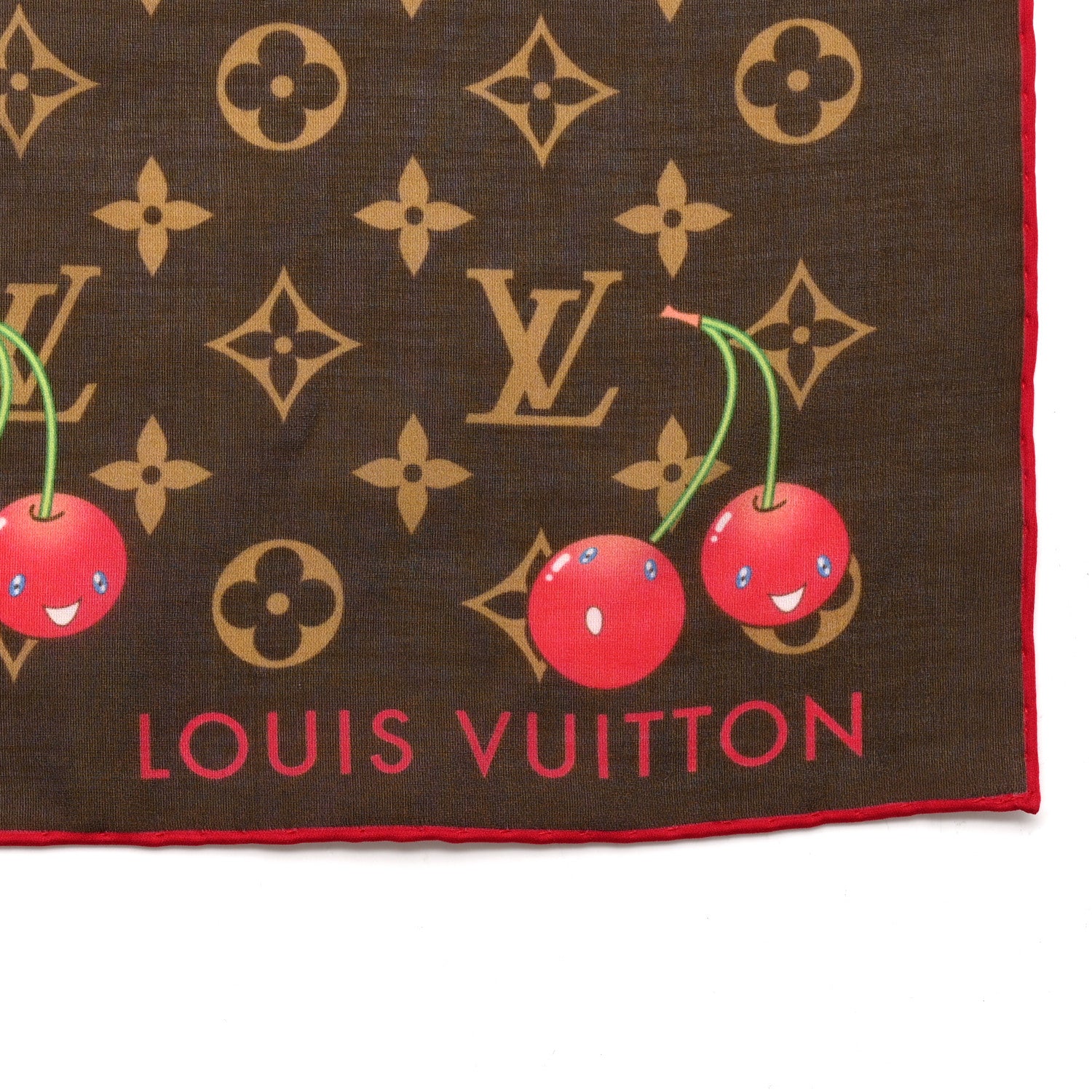 Louis Vuitton LV X TM Silk Cotton Monogram Cerises Square Scarf 55 Brown 2 of 3