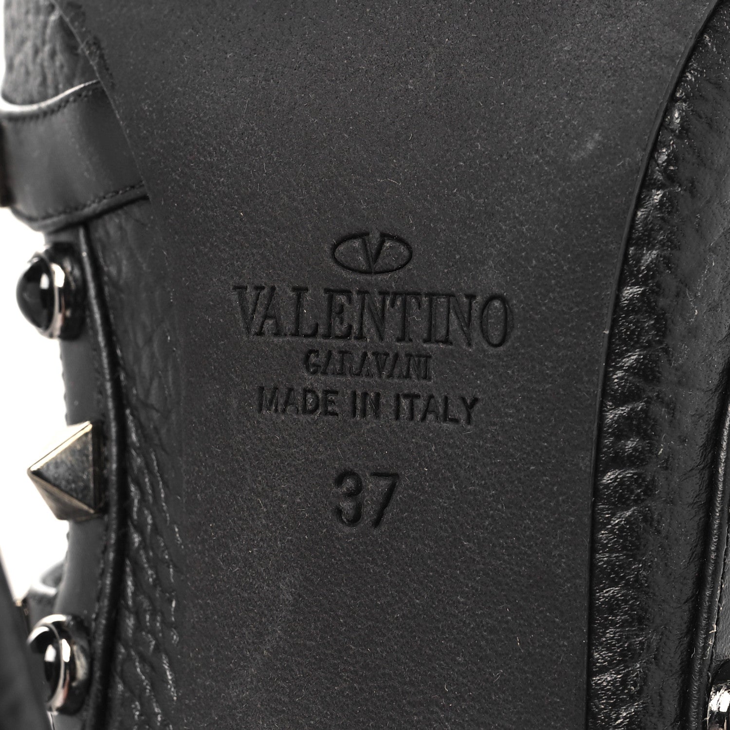 Valentino Garavani Pebbled Calfskin Onyx Rockstud Rolling Ankle Strap 100mm Pumps 37 Black 8 of 10