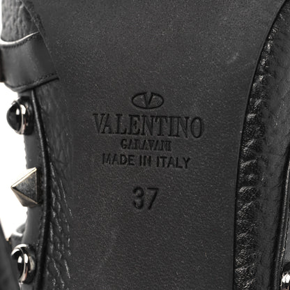 Valentino Garavani Pebbled Calfskin Onyx Rockstud Rolling Ankle Strap 100mm Pumps 37 Black 8 of 10