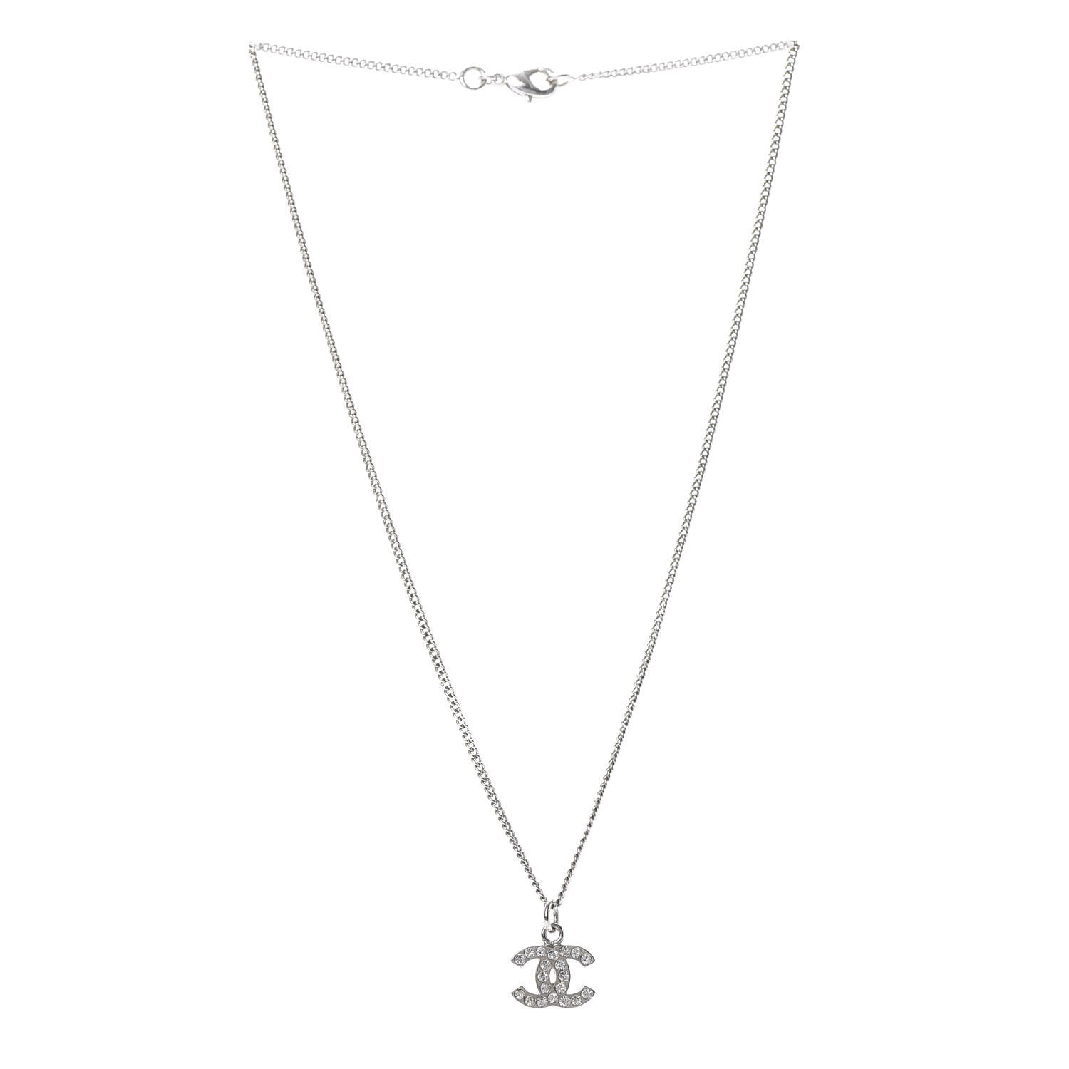 Chanel Crystal CC Necklace Silver 3 of 5