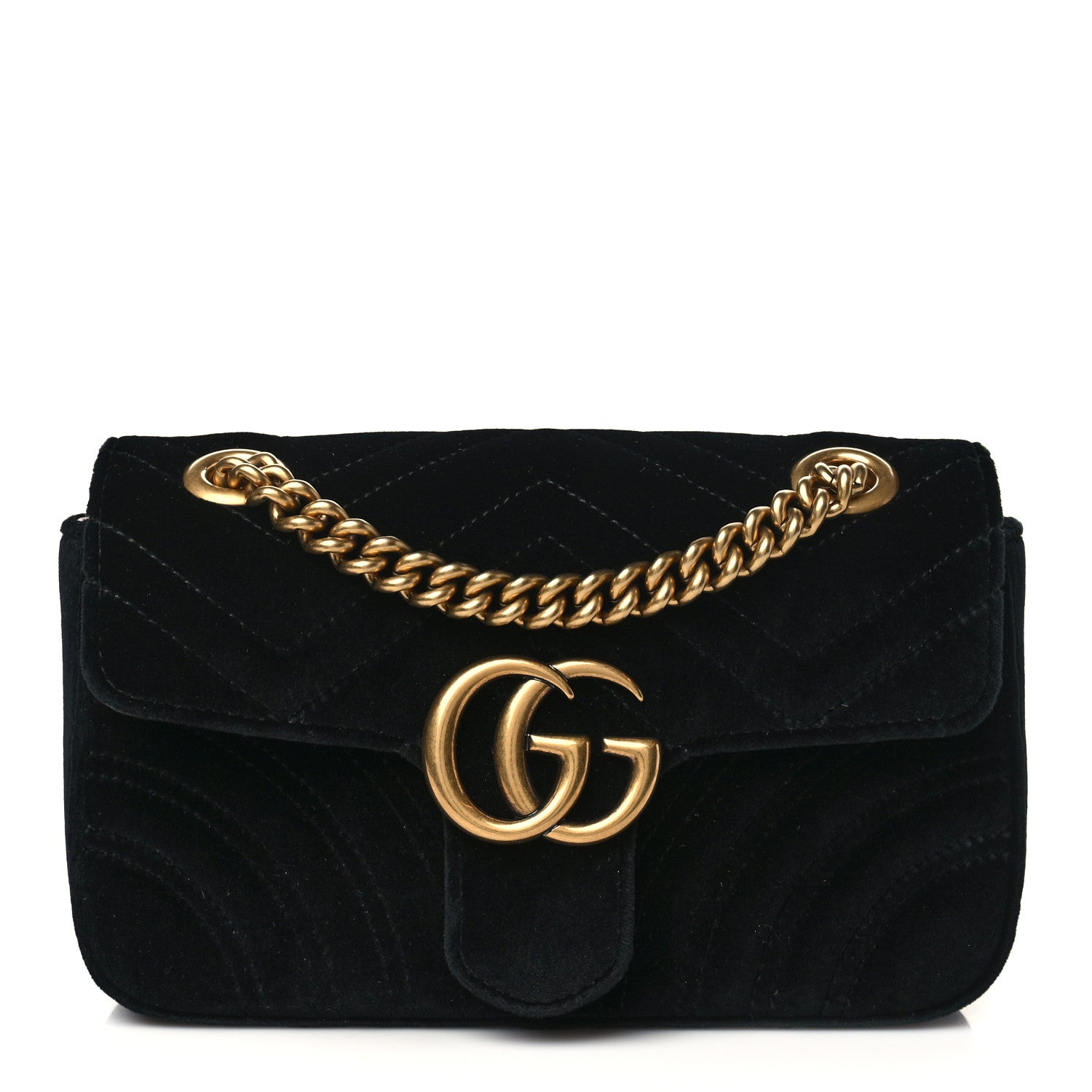 Gucci Velvet Matelasse Mini GG Marmont Shoulder Bag Black 1 of 6