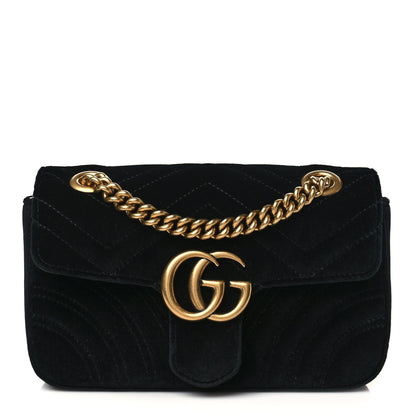 Gucci Velvet Matelasse Mini GG Marmont Shoulder Bag Black 1 of 6
