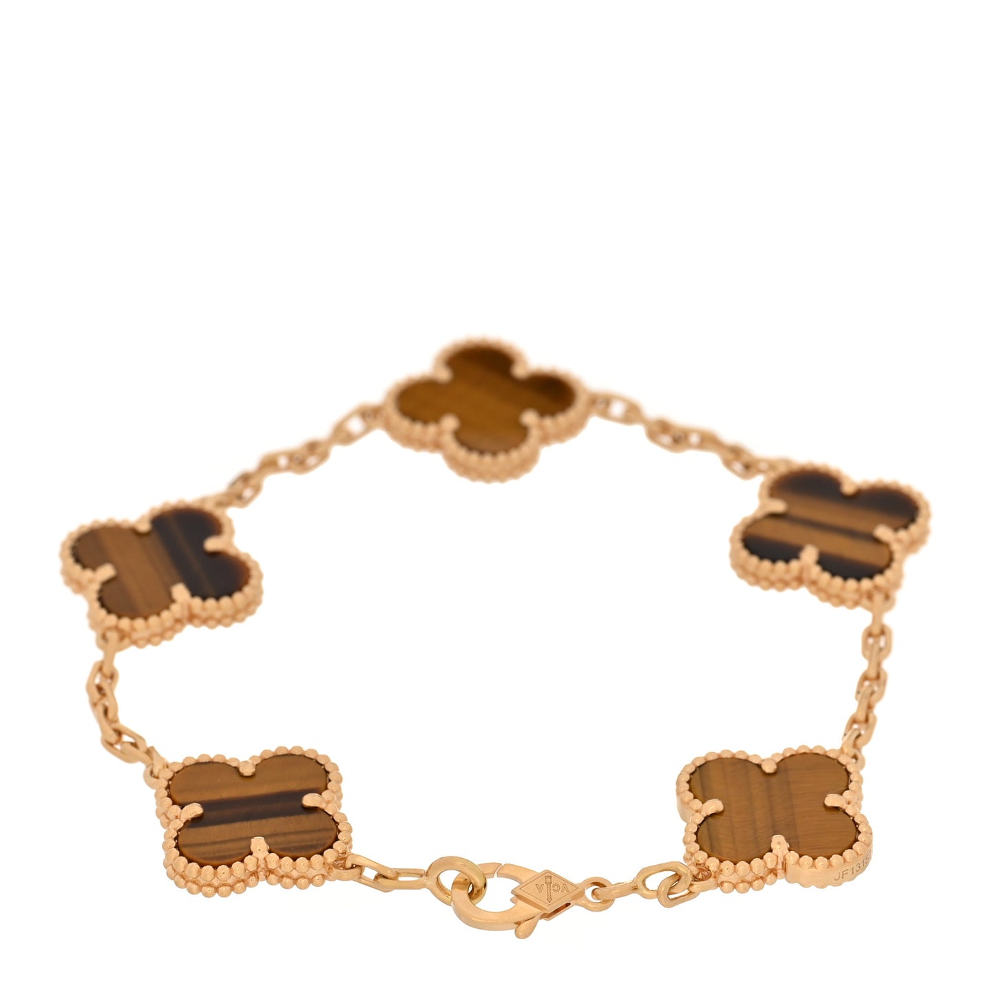 18K Yellow Gold Tiger Eye 5 Motifs Vintage Alhambra Bracelet
