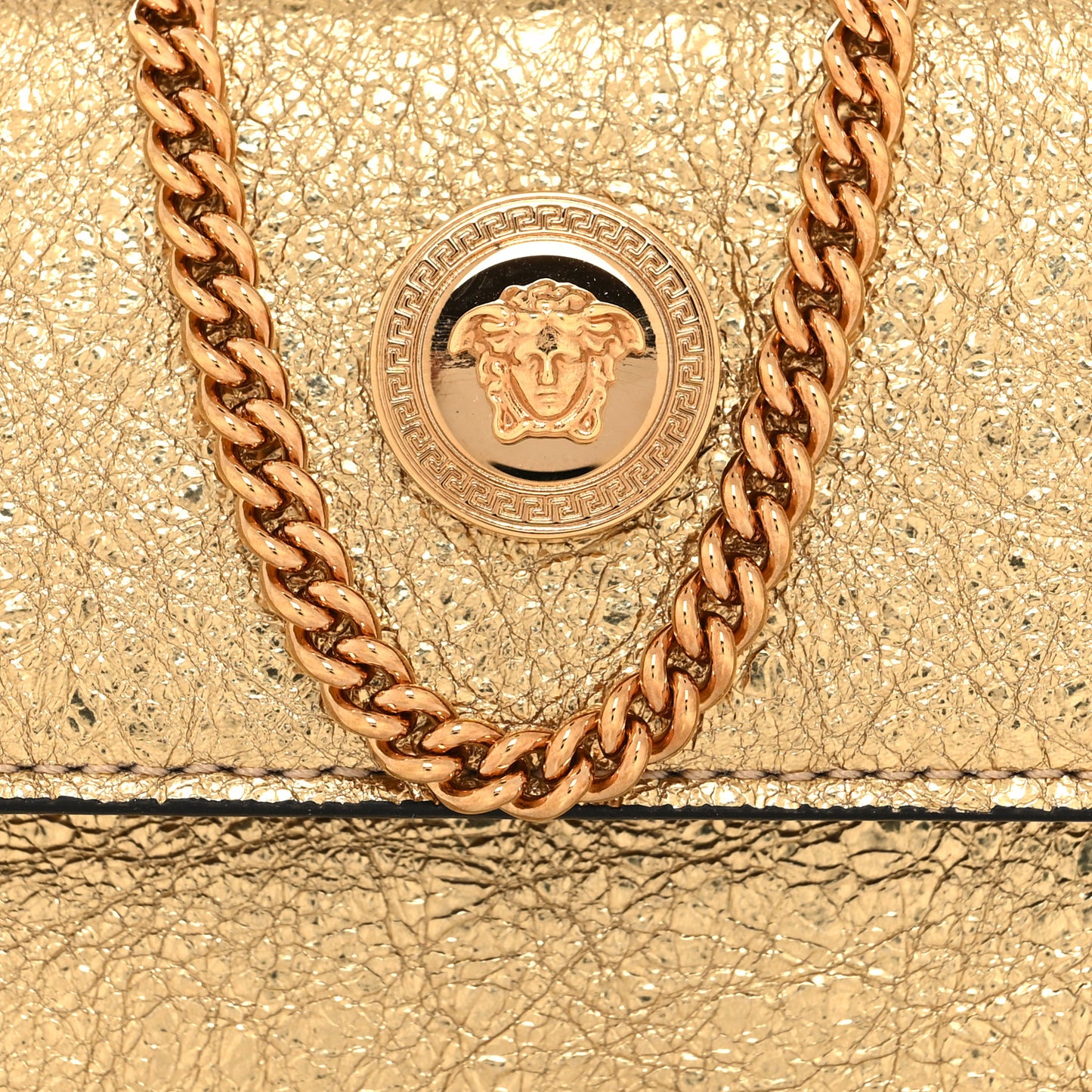 Metallic Calfskin Medusa Chain Card Holder Gold