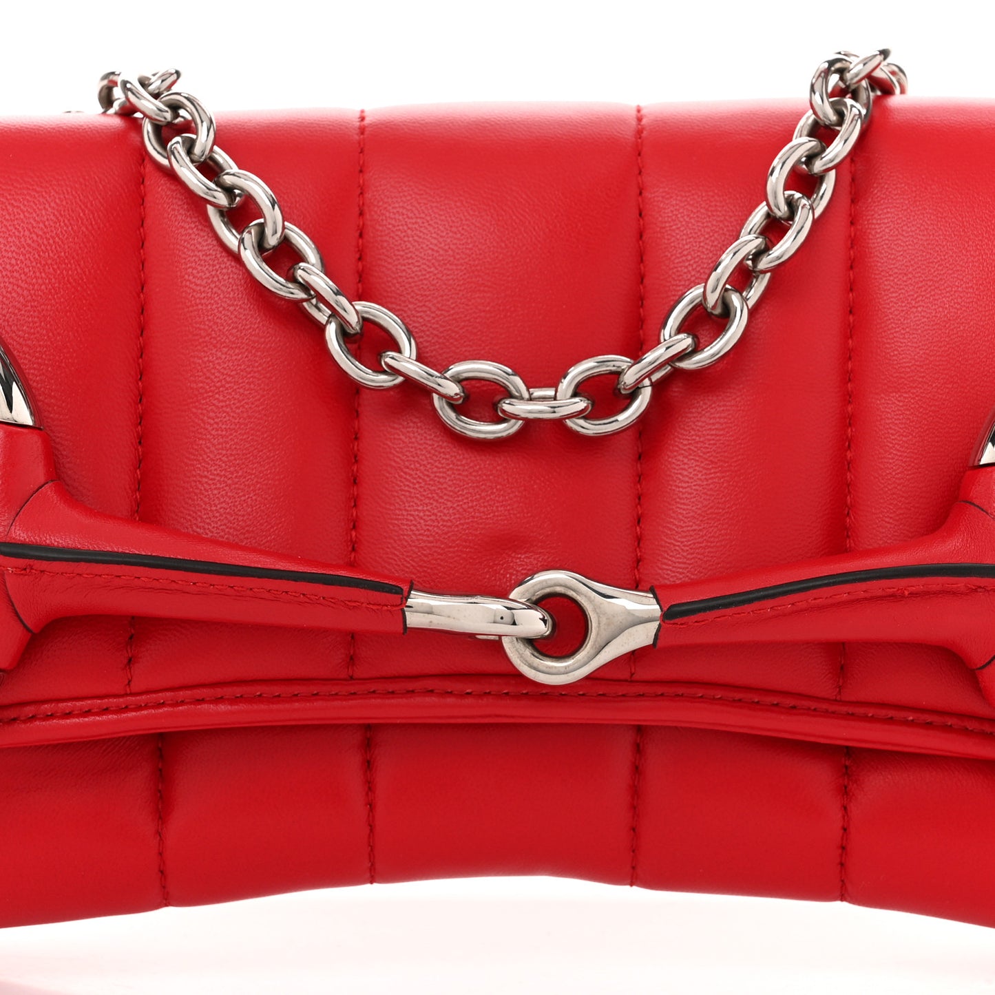 Nappa Vertical Matelasse Medium Maxi Horsebit Chain Shoulder Bag Beret Red