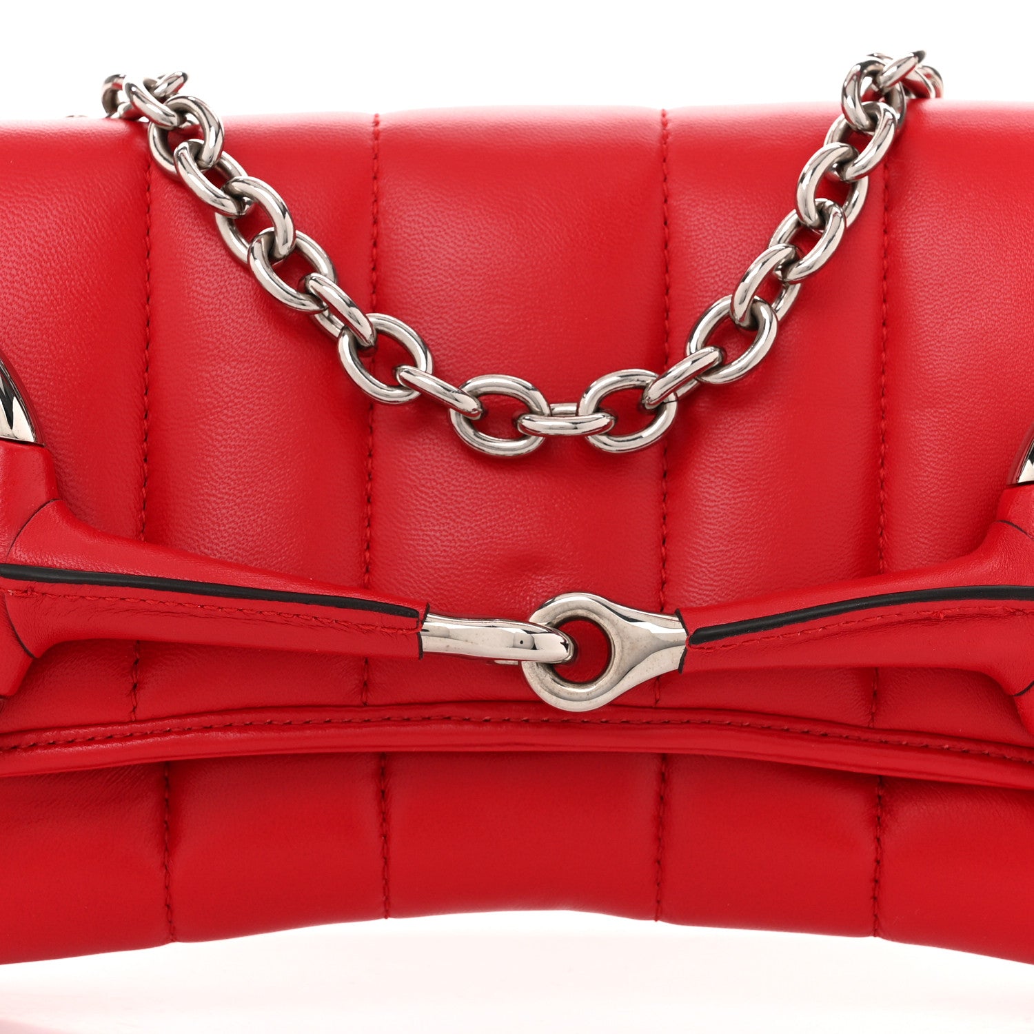 Gucci Nappa Vertical Matelasse Medium Maxi Horsebit Chain Shoulder Bag Beret Red 8 of 10