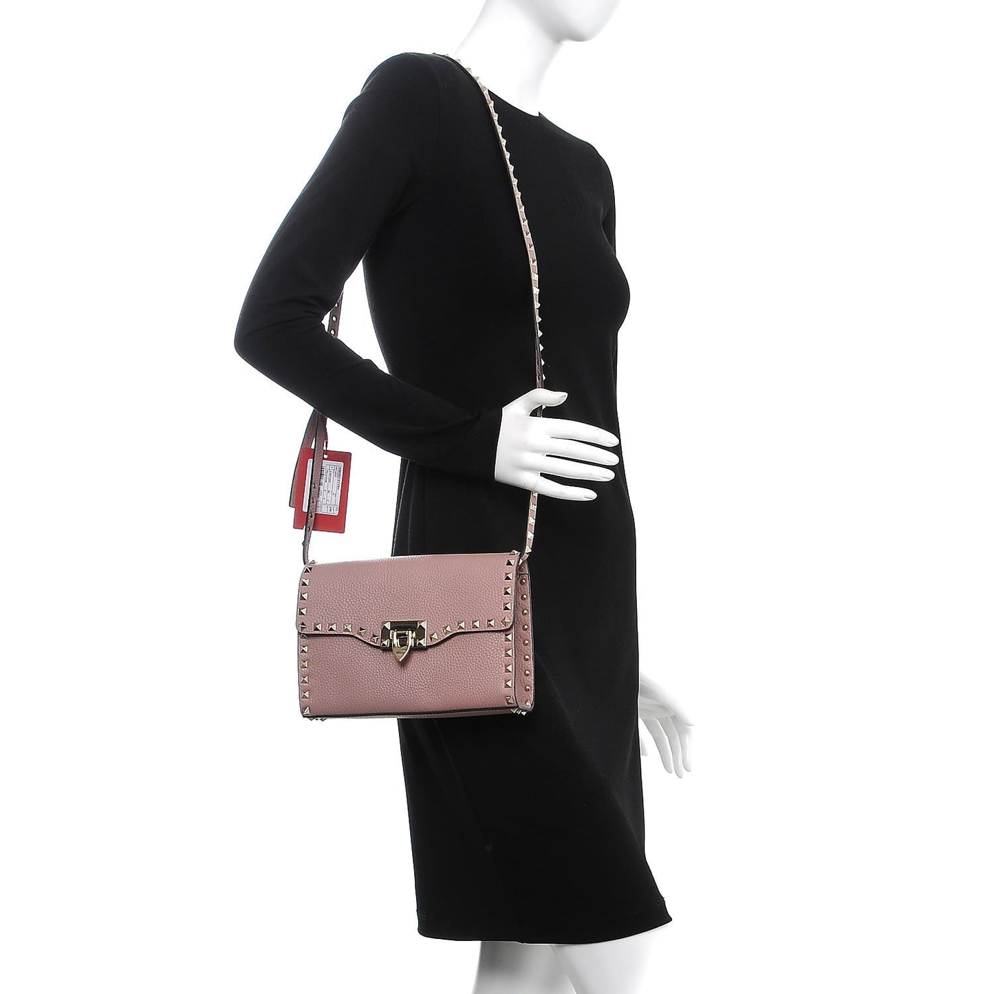 Pebbled Calfskin Medium Rockstud Flip Lock Crossbody Bag Water Rose