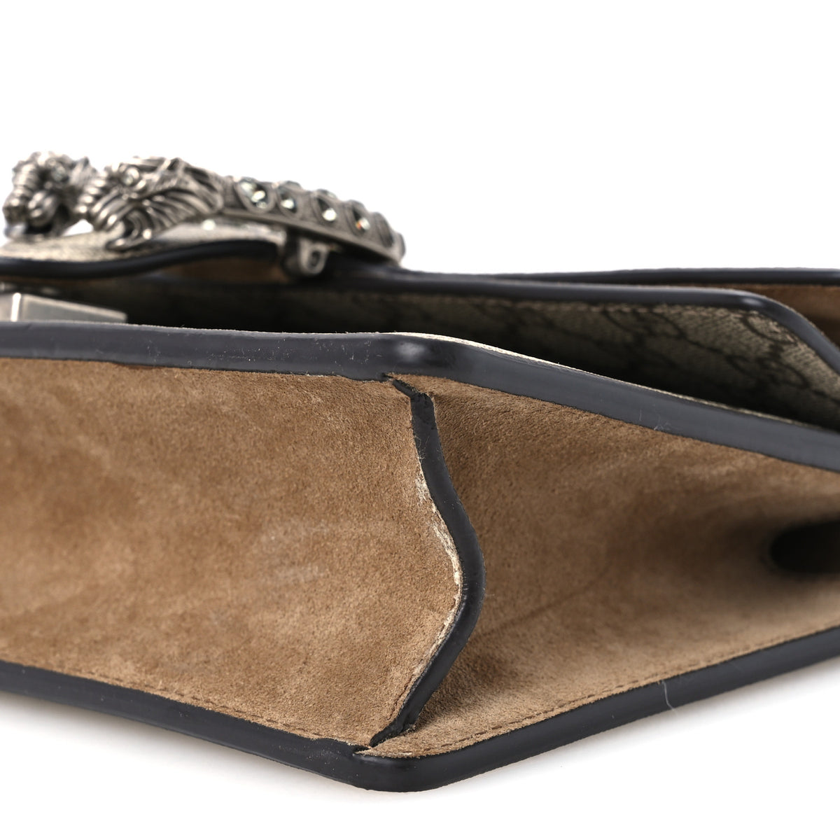 GG Supreme Monogram Suede Crystal Small Dionysus Shoulder Bag Beige Ebony Taupe