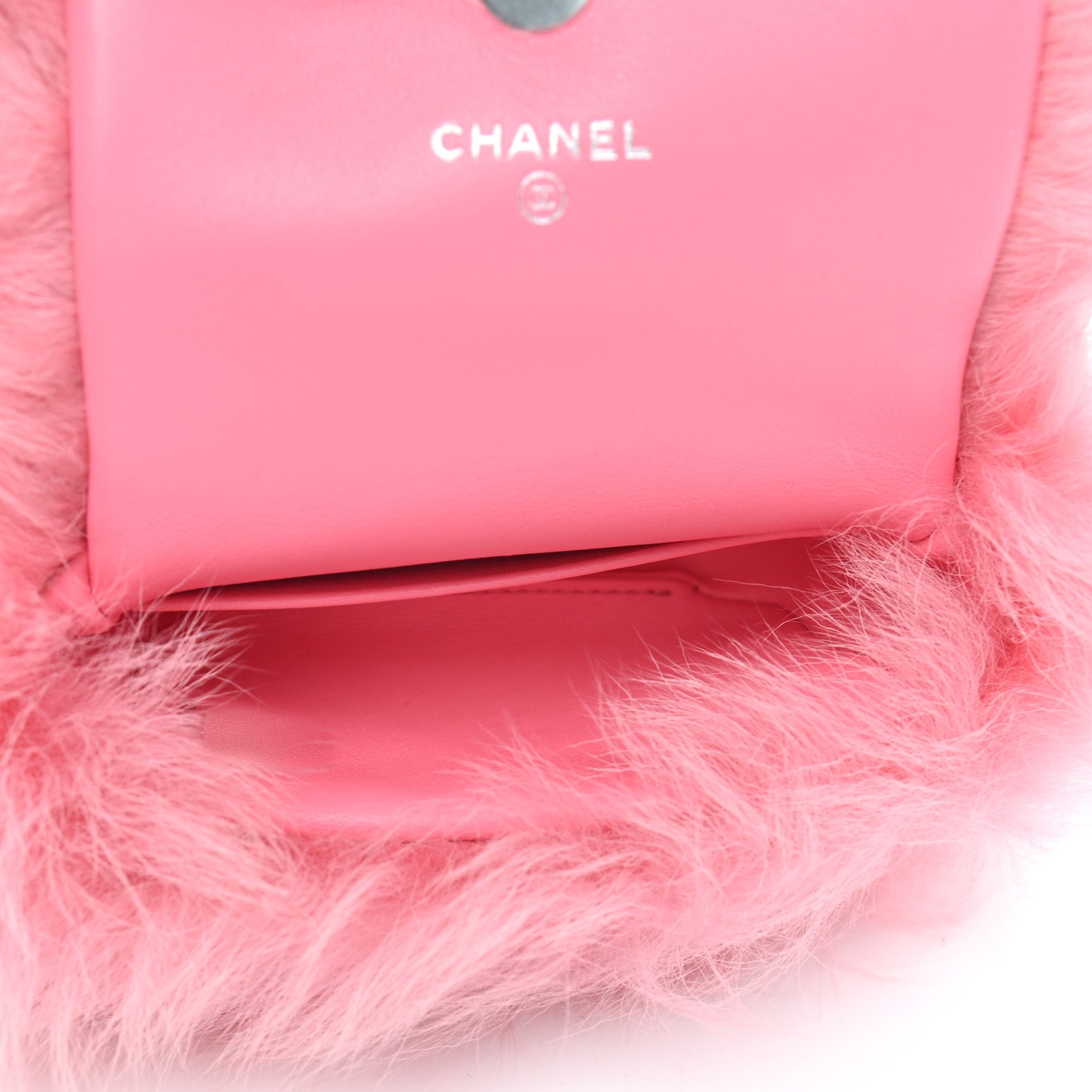Shearling Lambskin CC Hook Card Holder Pink