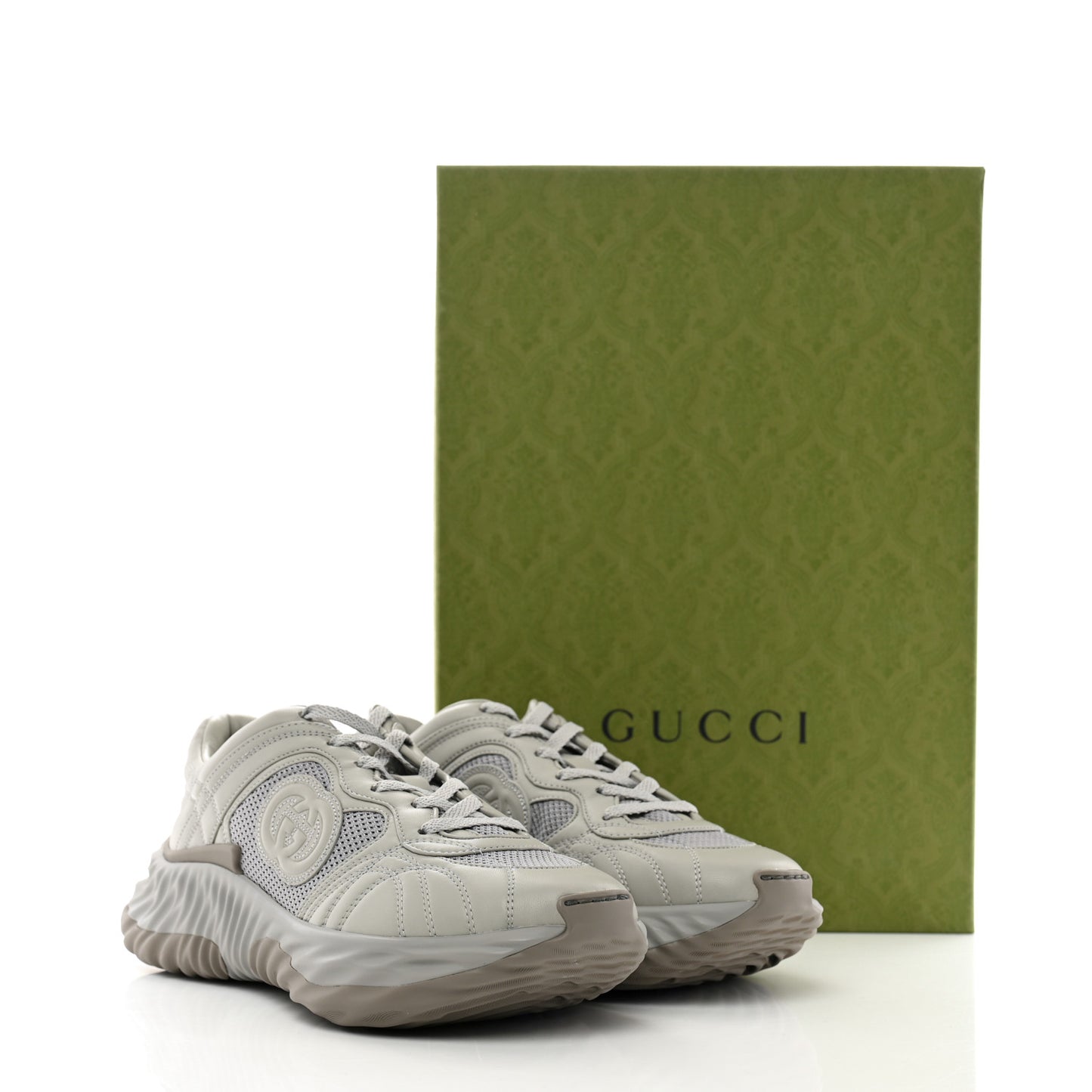 New Nappa Sombre Interlocking G Ripple Mens Platform Sneakers 8 Grey Sky