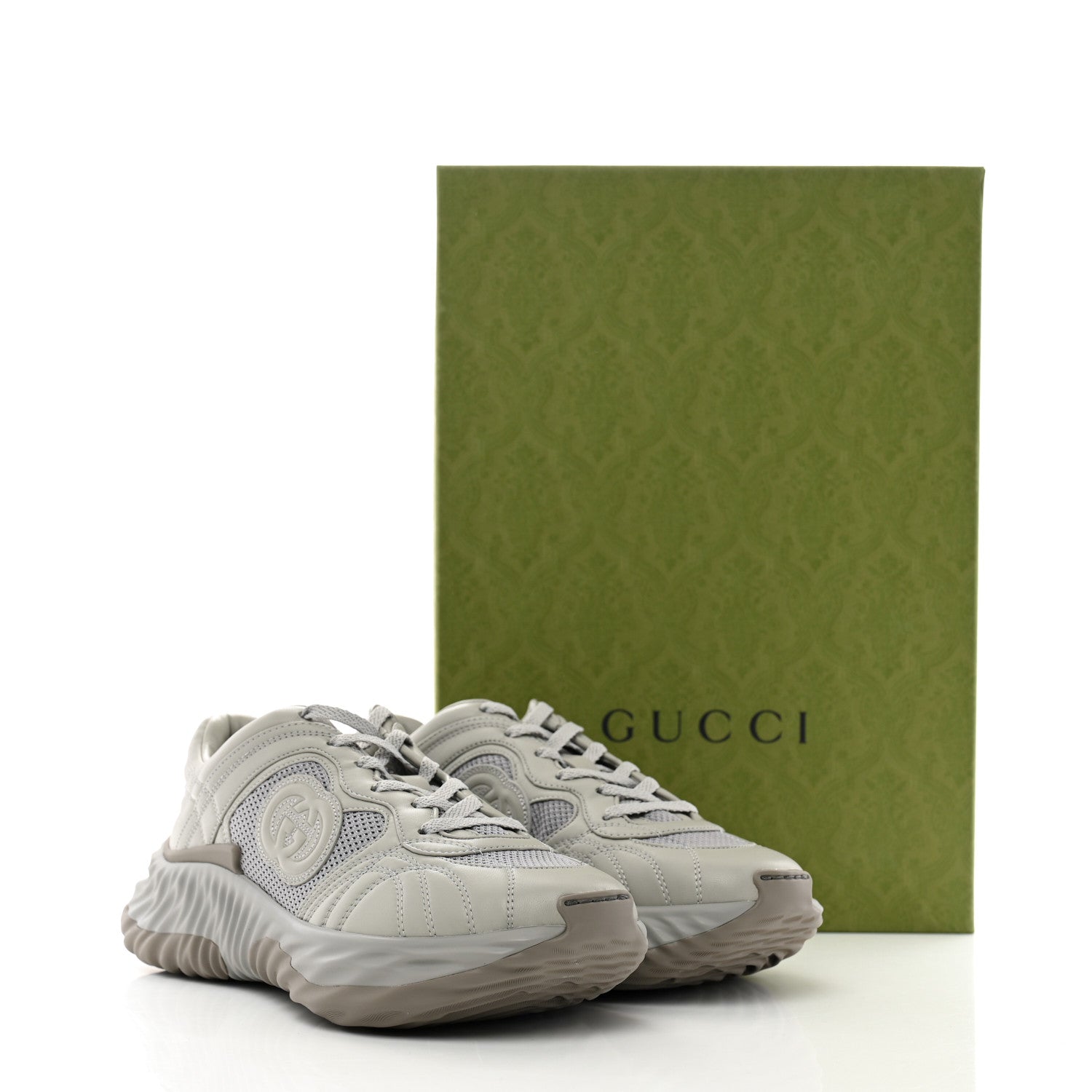 Gucci New Nappa Sombre Interlocking G Ripple Mens Platform Sneakers 8 Grey Sky 9 of 9