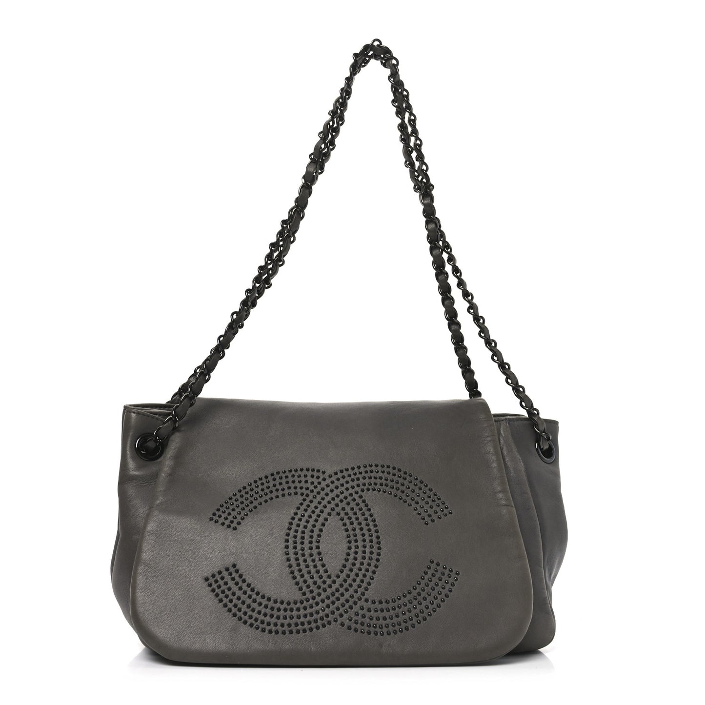 Lambskin Studded Accordion CC Flap Grey