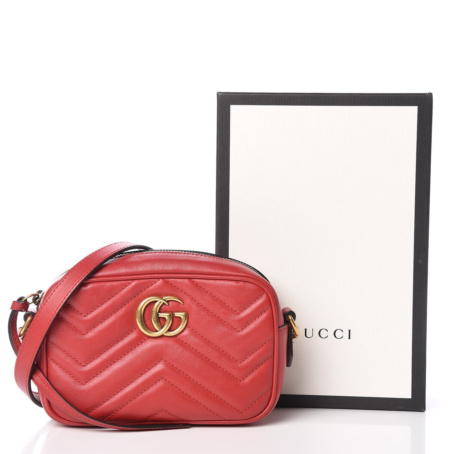 Calfskin Matelasse Mini GG Marmont Chain Shoulder Bag Hibiscus Red