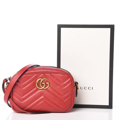 Gucci Calfskin Matelasse Mini GG Marmont Chain Shoulder Bag Hibiscus Red 10 of 10