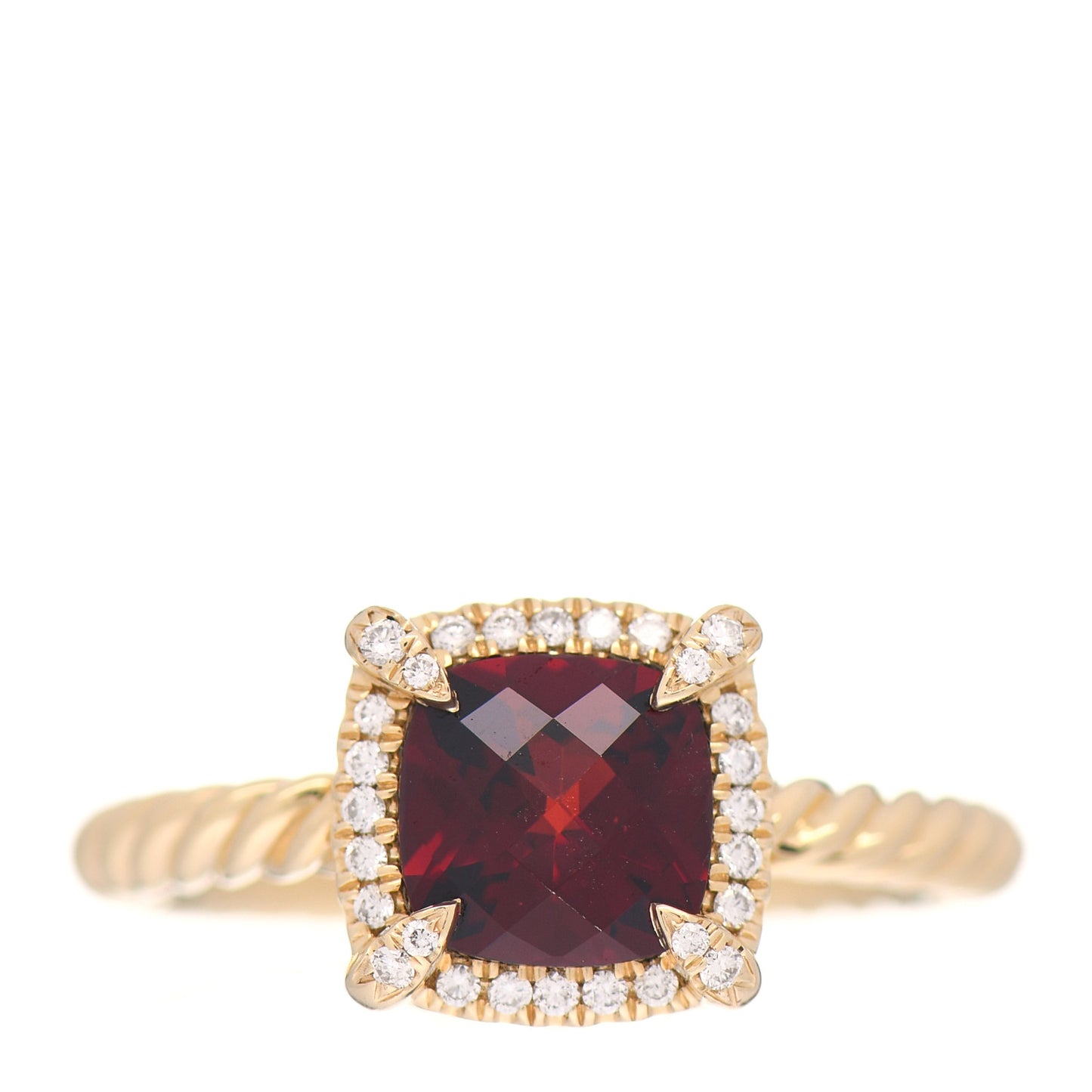 18K Yellow Gold Diamond Garnet 7mm Petite Chatelaine Pave Bezel Ring 54 6.75