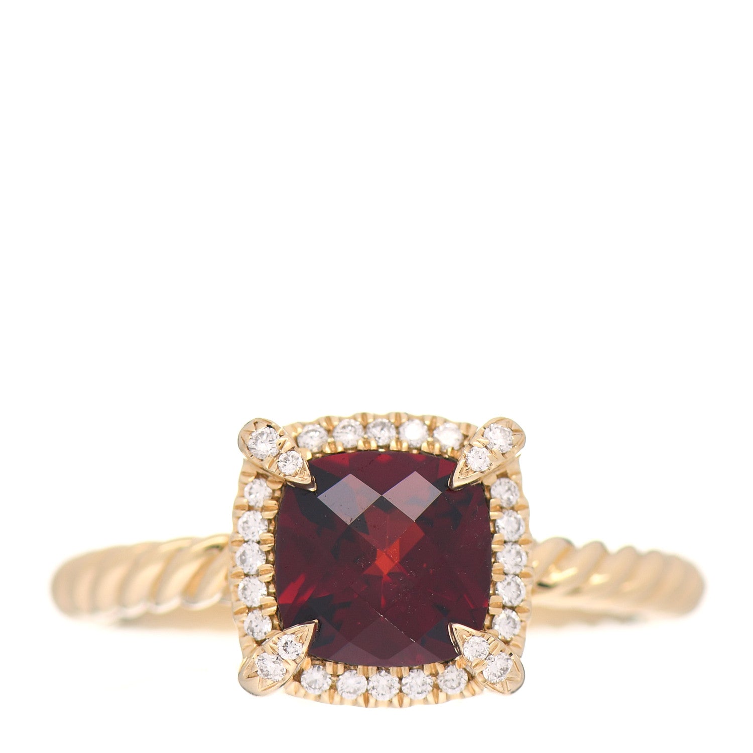 David Yurman 18K Yellow Gold Diamond Garnet 7mm Petite Chatelaine Pave Bezel Ring 54 6.75 1 of 4