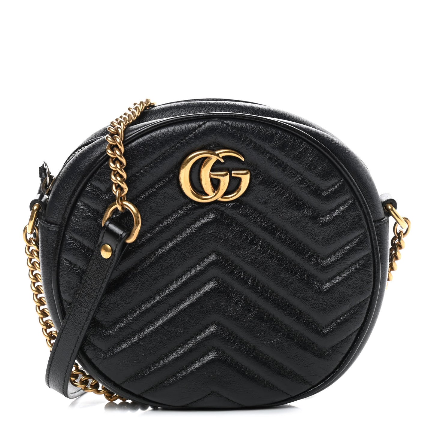 Azalea Calfskin Matelasse Heart Mini GG Marmont Round Shoulder Bag Black