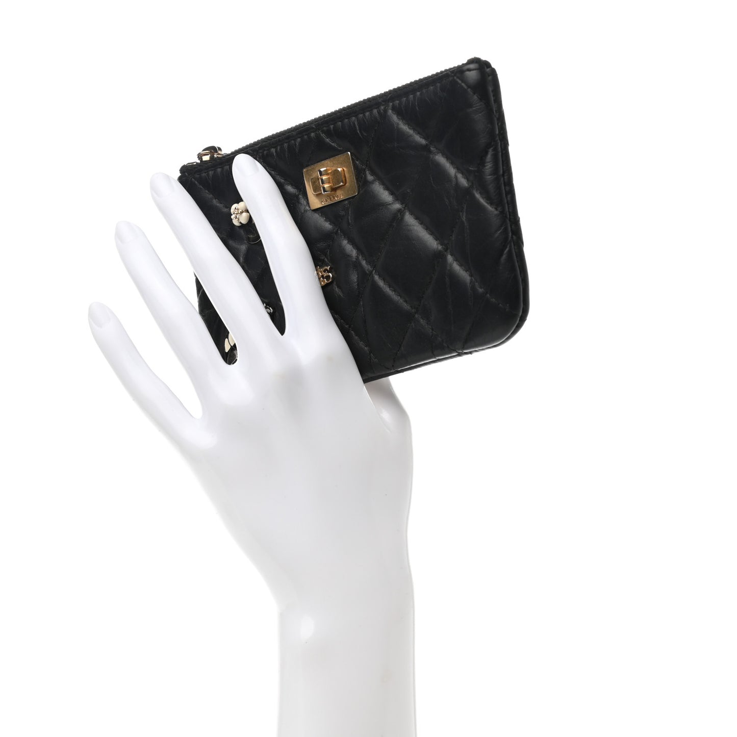 Aged Calfskin Charm Quilted Small Reissue Cosmetic Case Black